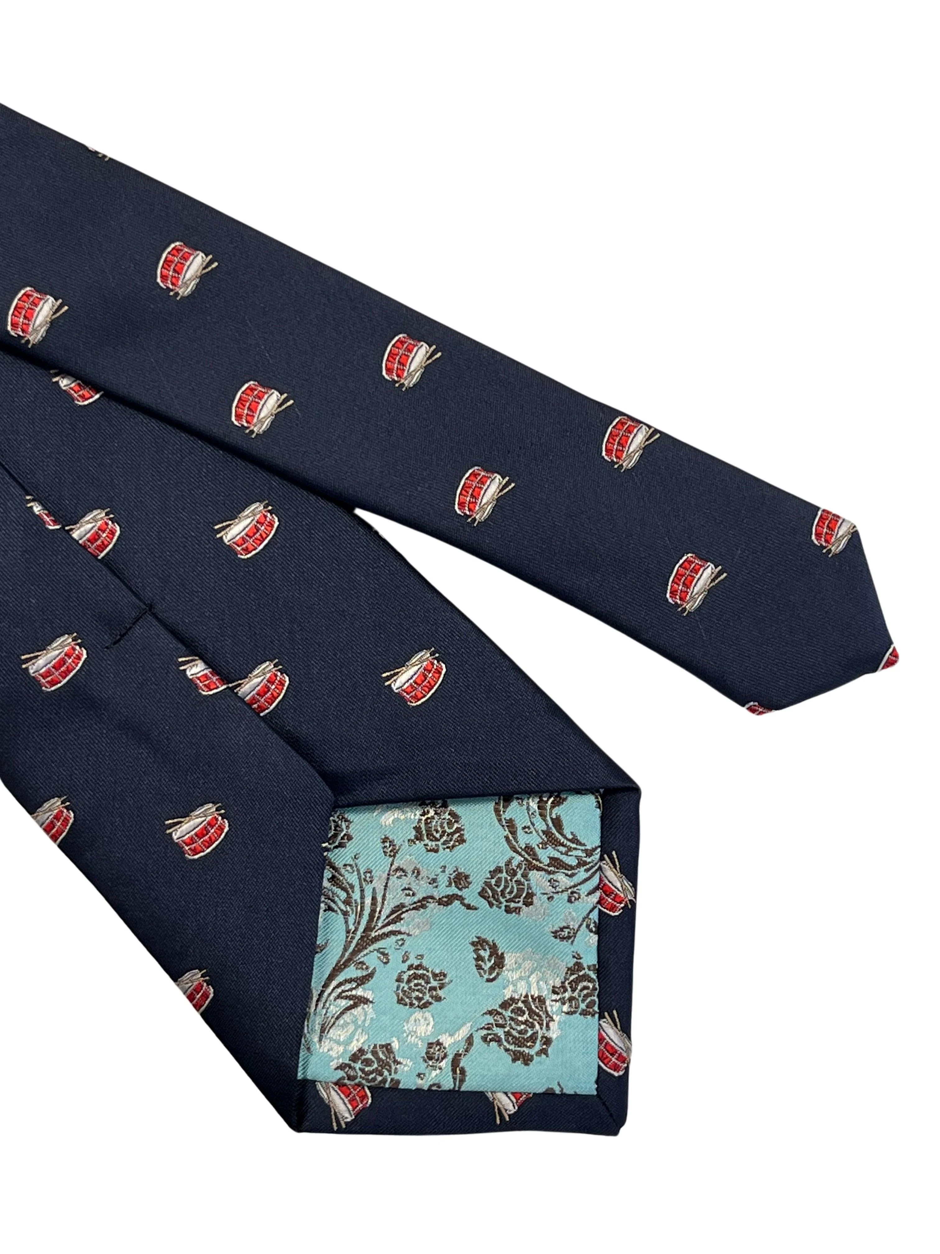 Navy blue tie with snare drum and drumstick design - Image 5