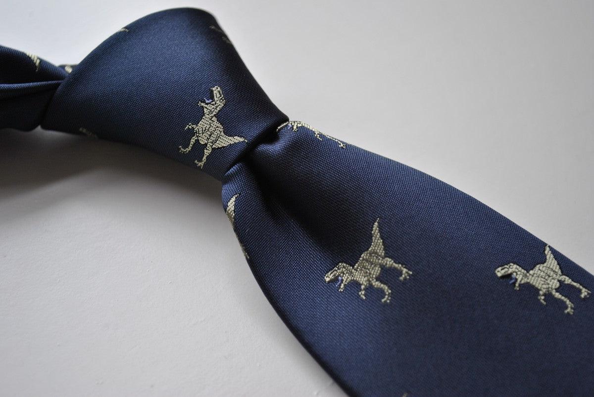 navy blue tie with t-rex dinosaur print design - Image 4
