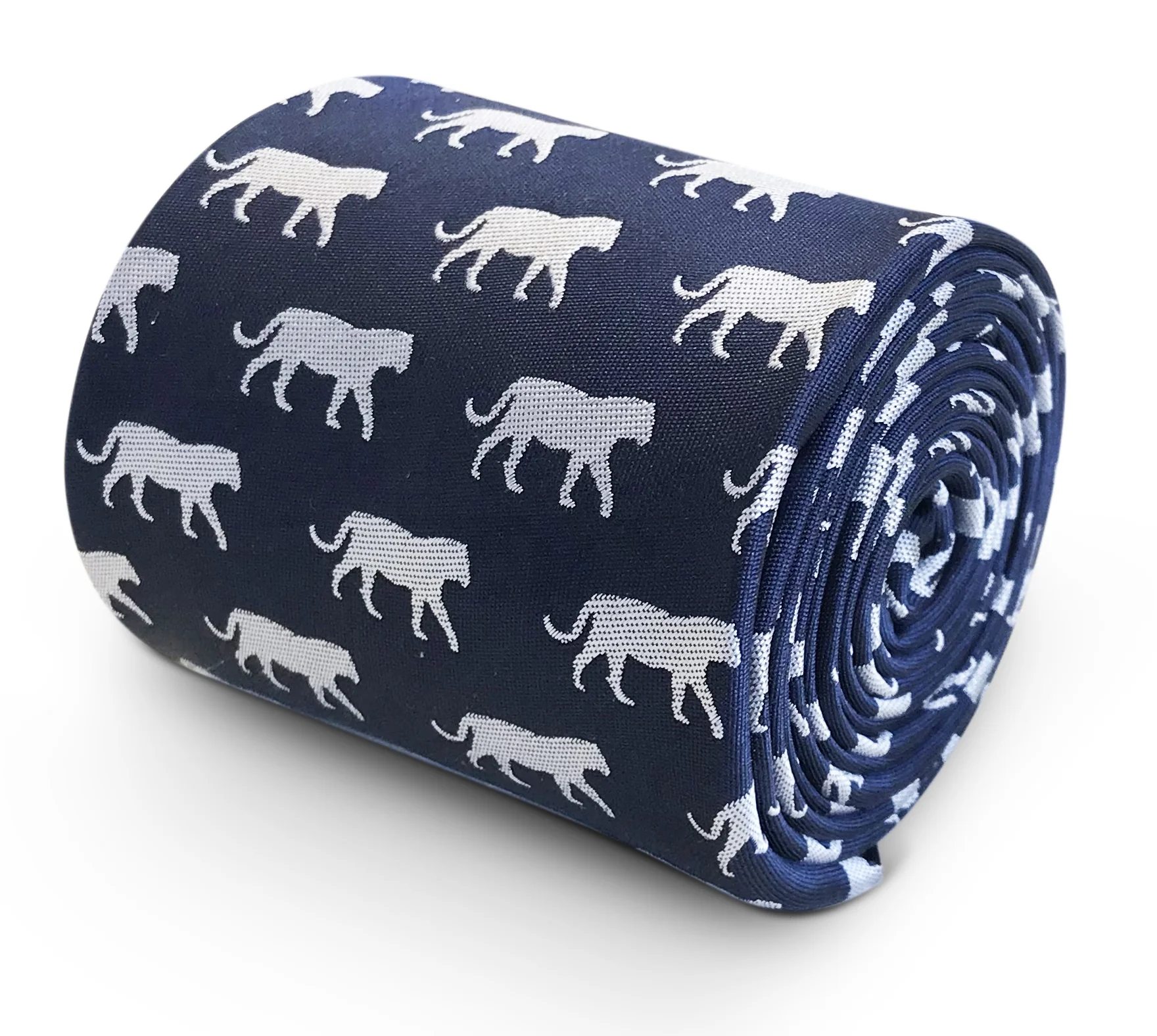 navy blue tie with lioness print design