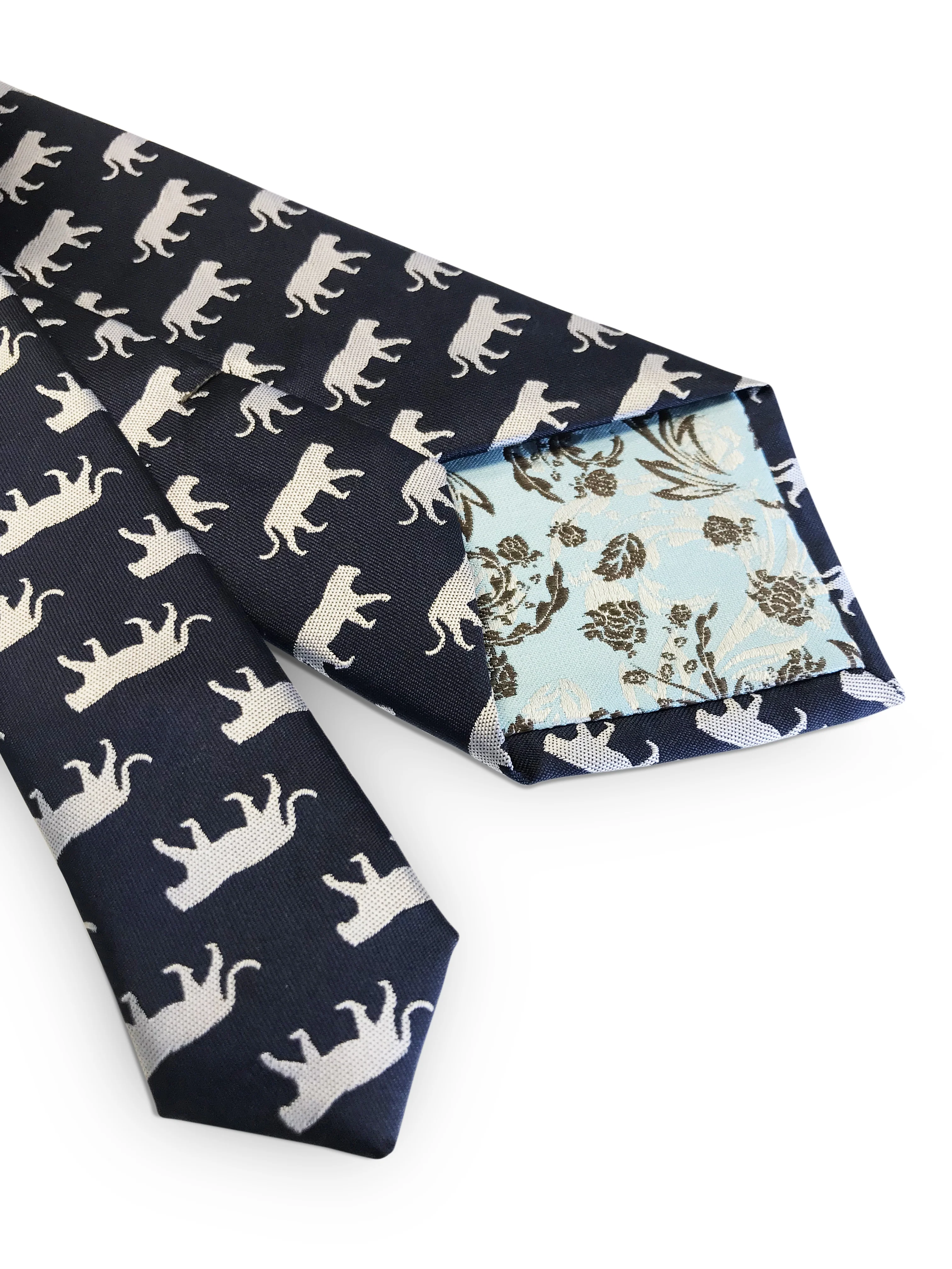 navy blue tie with lioness print design - Image 2
