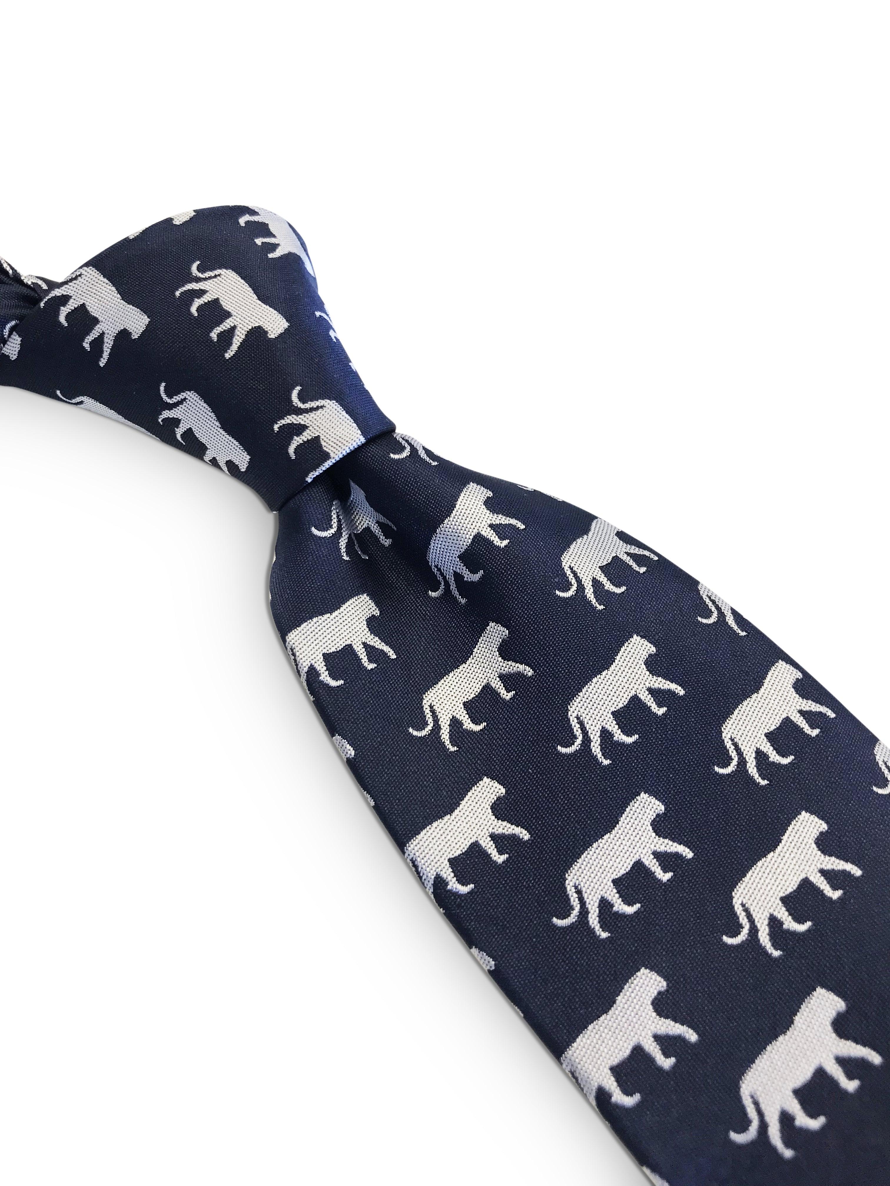 navy blue tie with lioness print design - Image 3