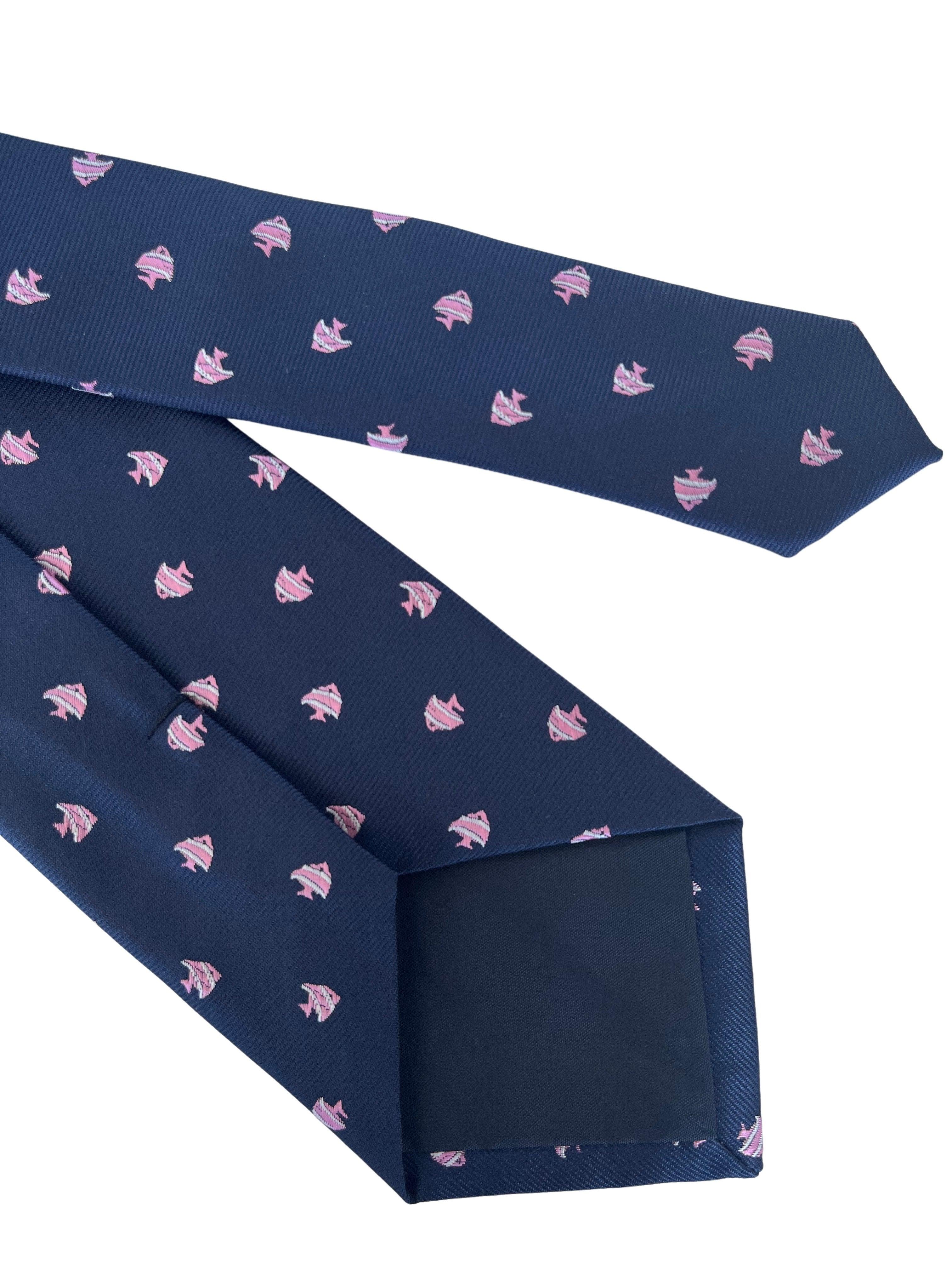 navy blue tie with tropical angel fish embroidered design - Image 5