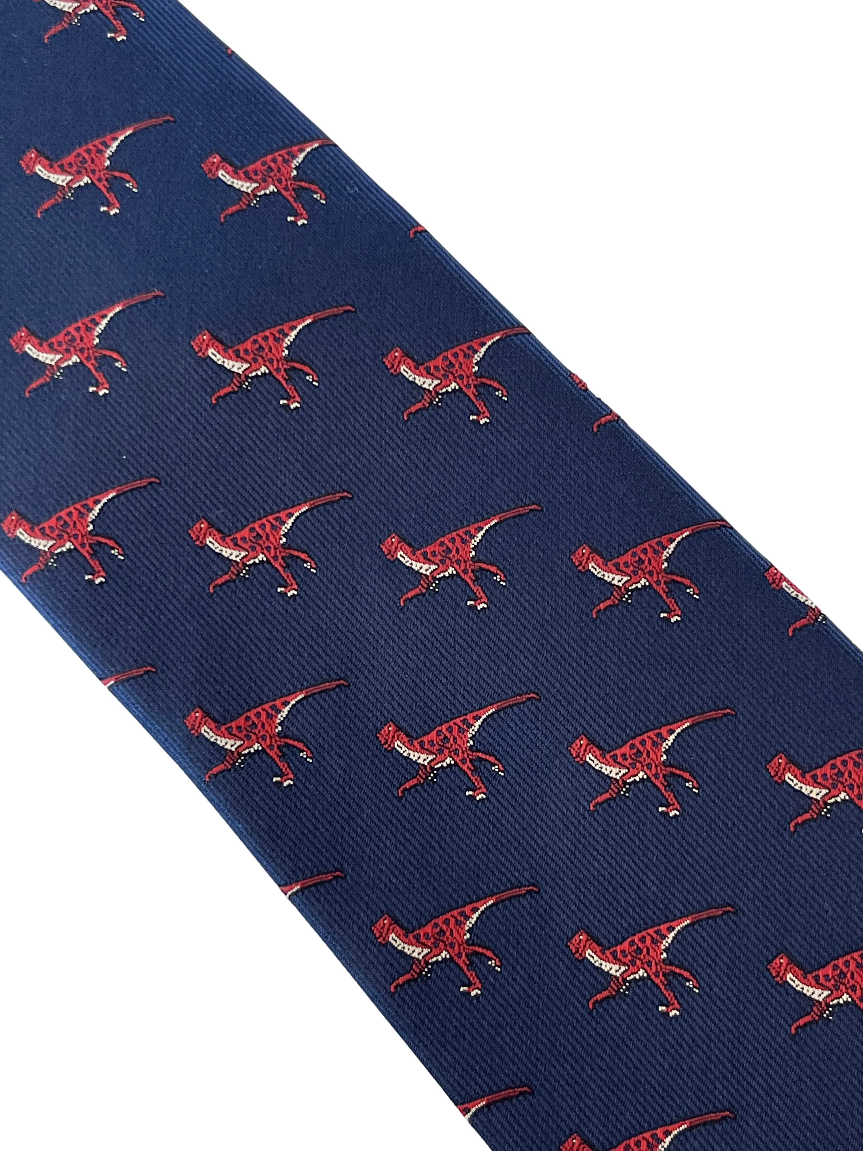 navy blue tie with velociraptor dinosaur design - Image 3