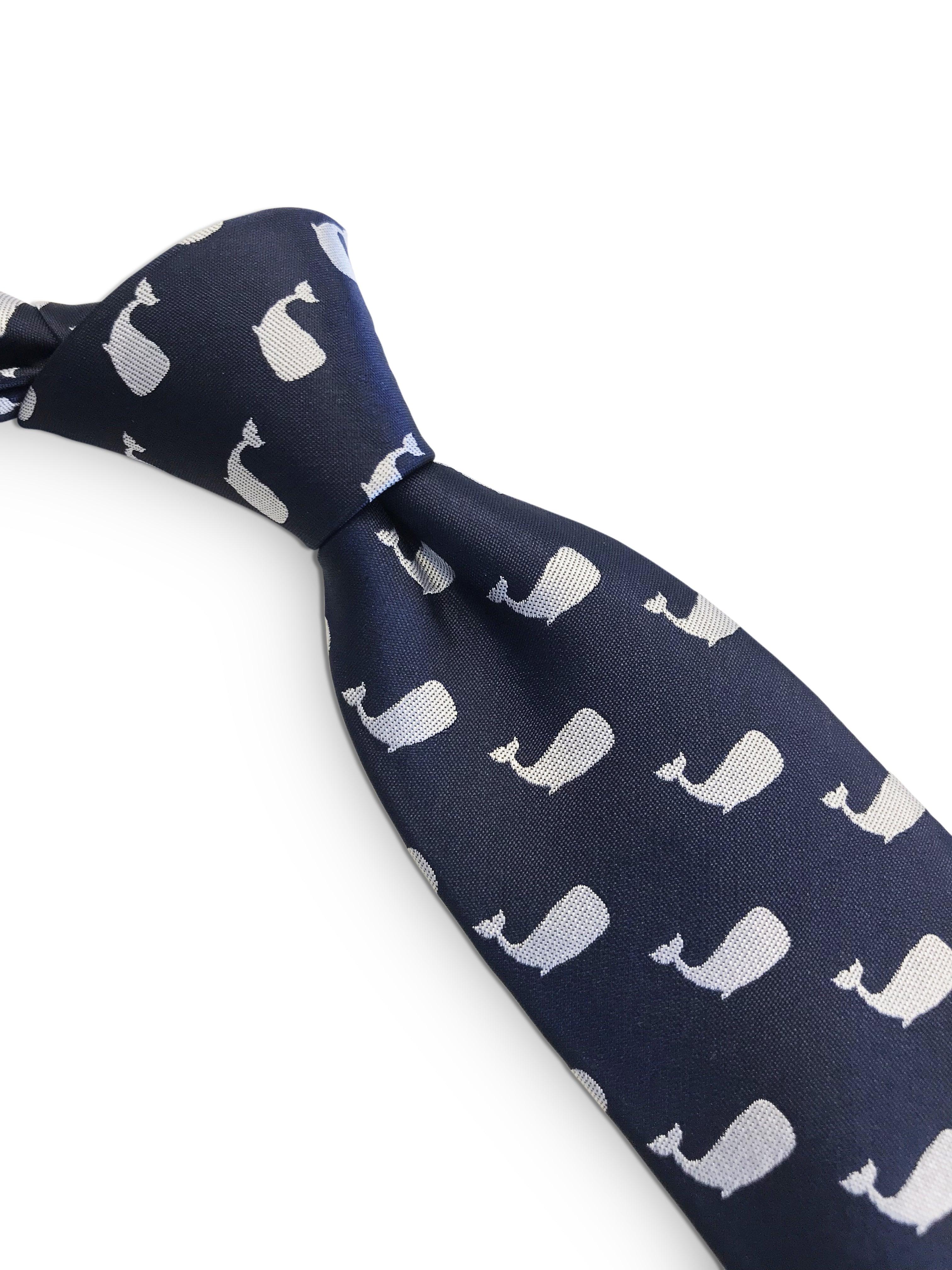 navy blue tie with whale print design - Image 4