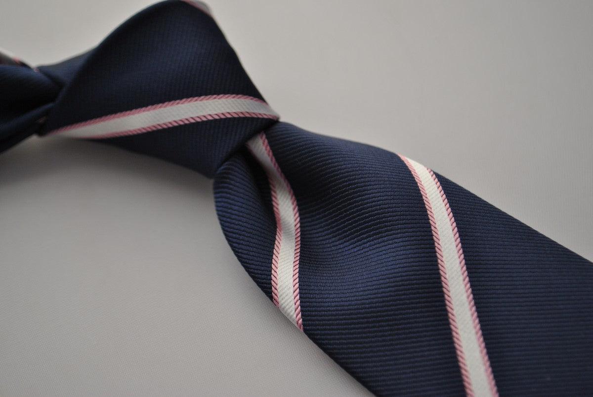 navy blue tie with white and pink stripes - Image 3