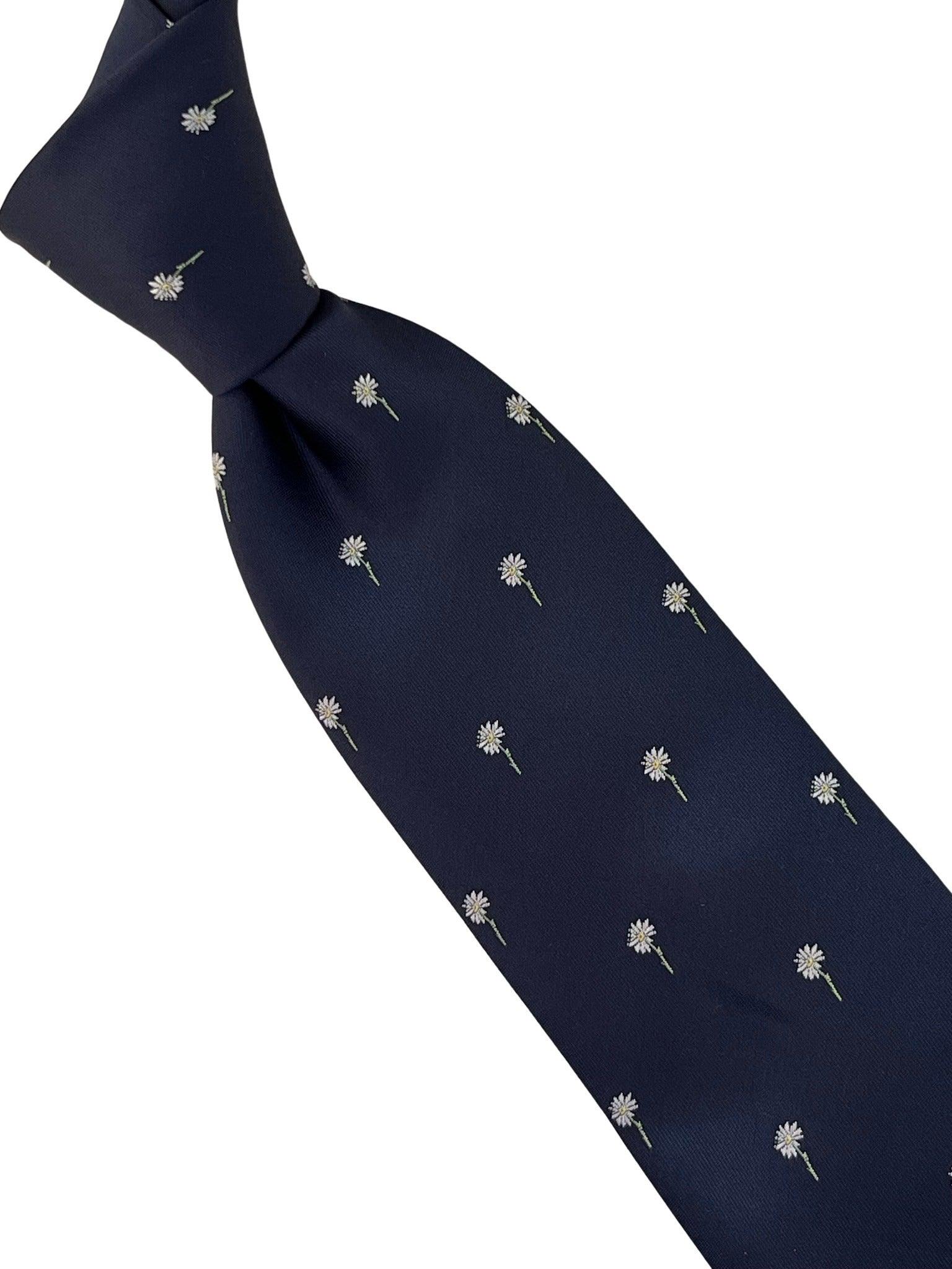 navy blue tie with white daisy flower design - Image 5