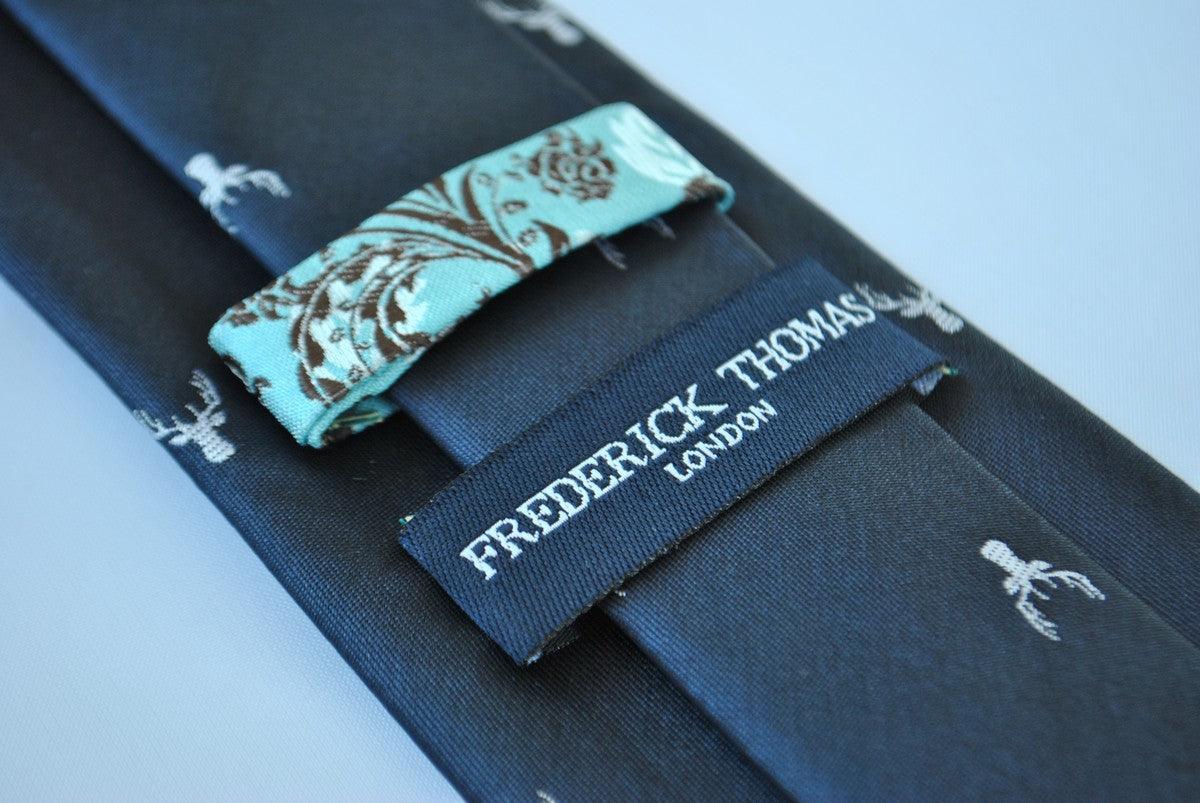 navy blue tie with white deer head design - Image 3