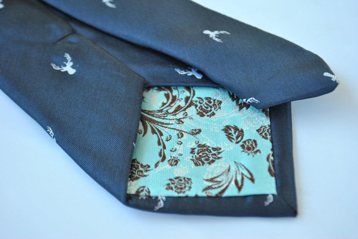 navy blue tie with white deer head design - Image 4