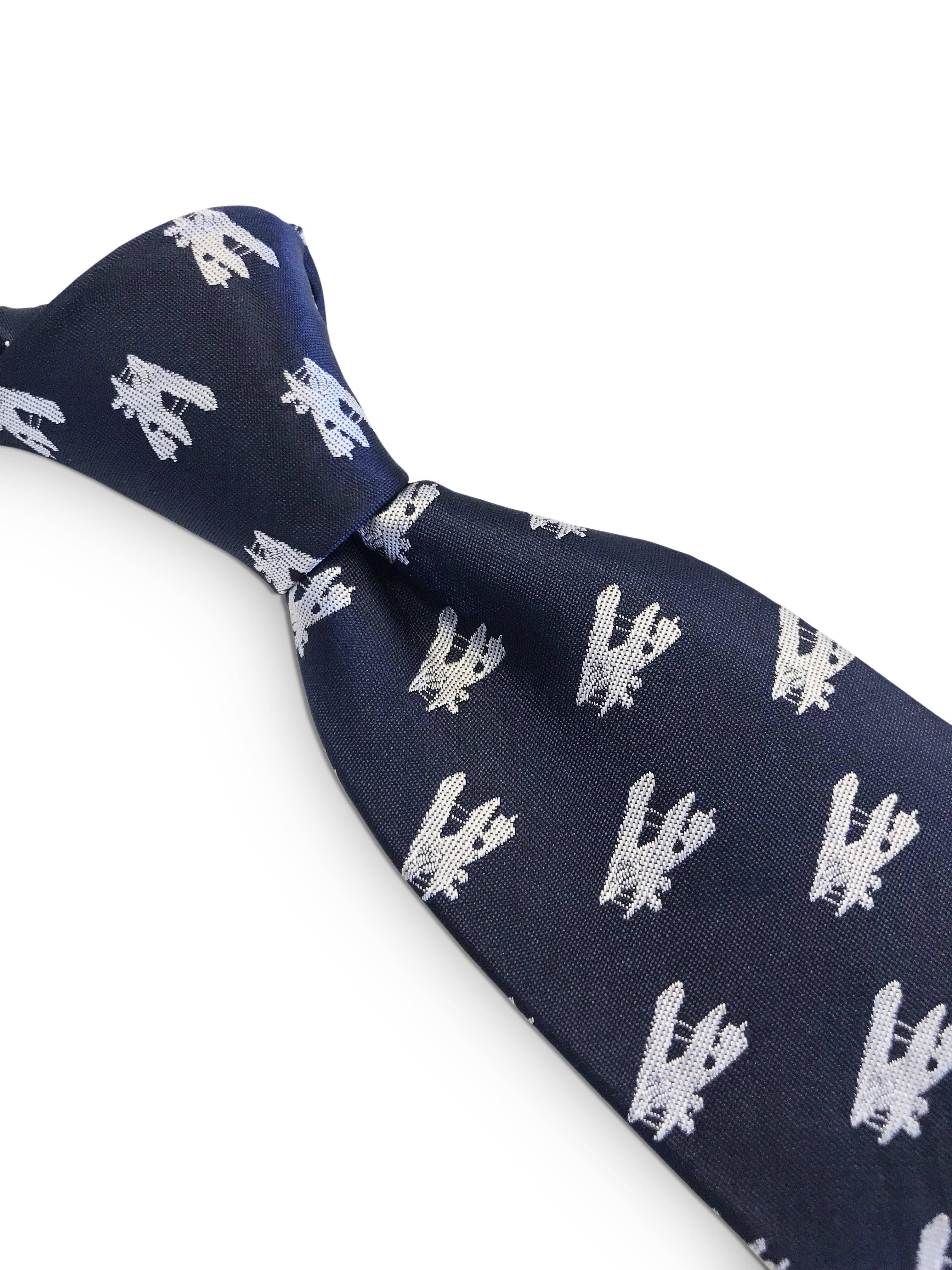 navy blue tie with wing walker Wainwright traditional airplane WW2 design - Image 2