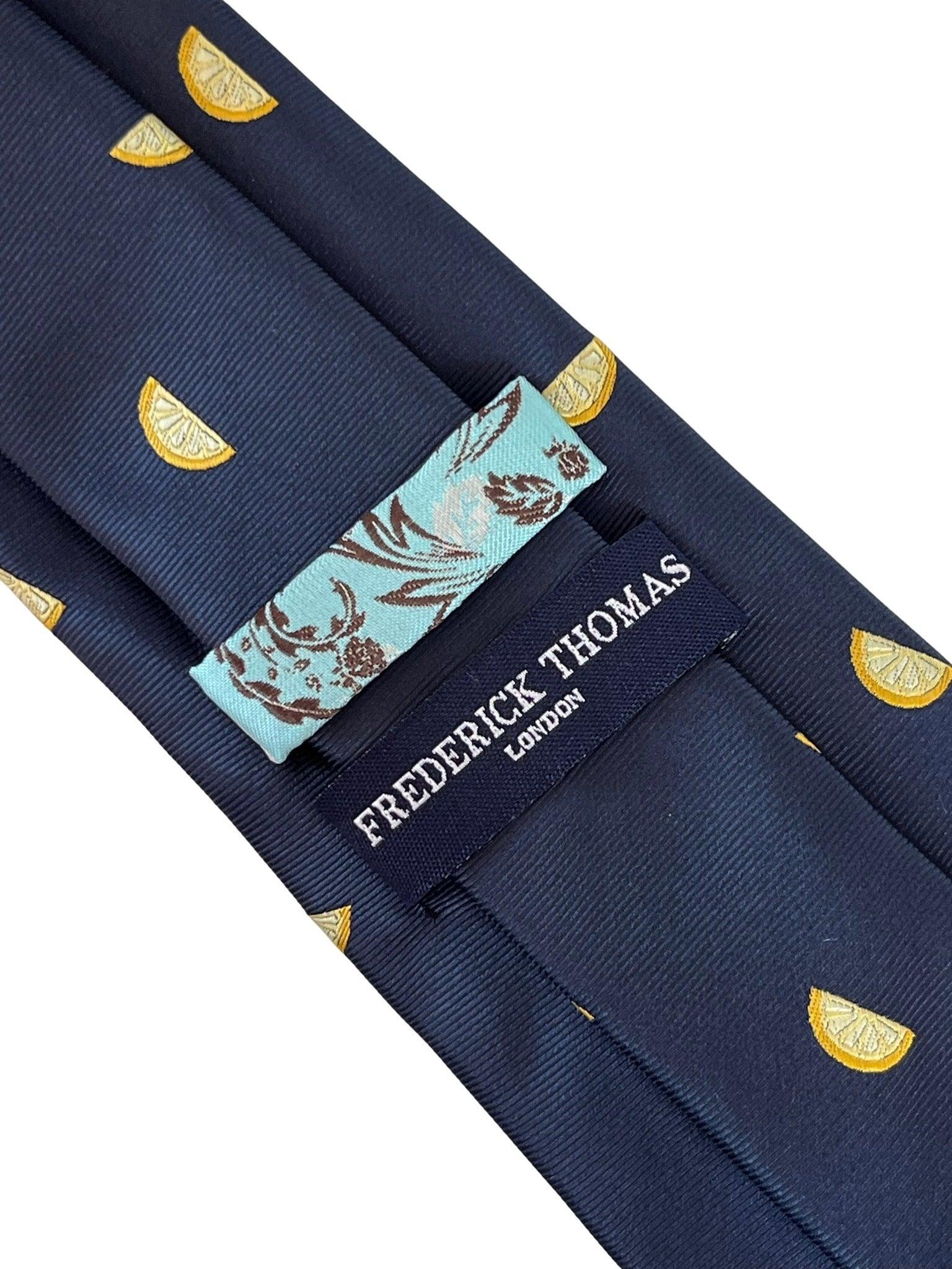 navy blue tie with yellow lemon slice fruit design - Image 3