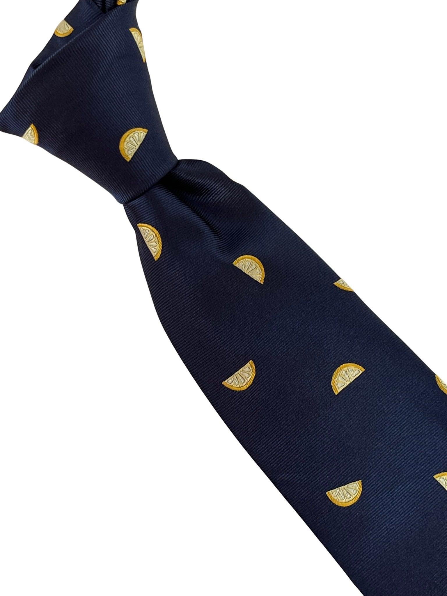 navy blue tie with yellow lemon slice fruit design - Image 5