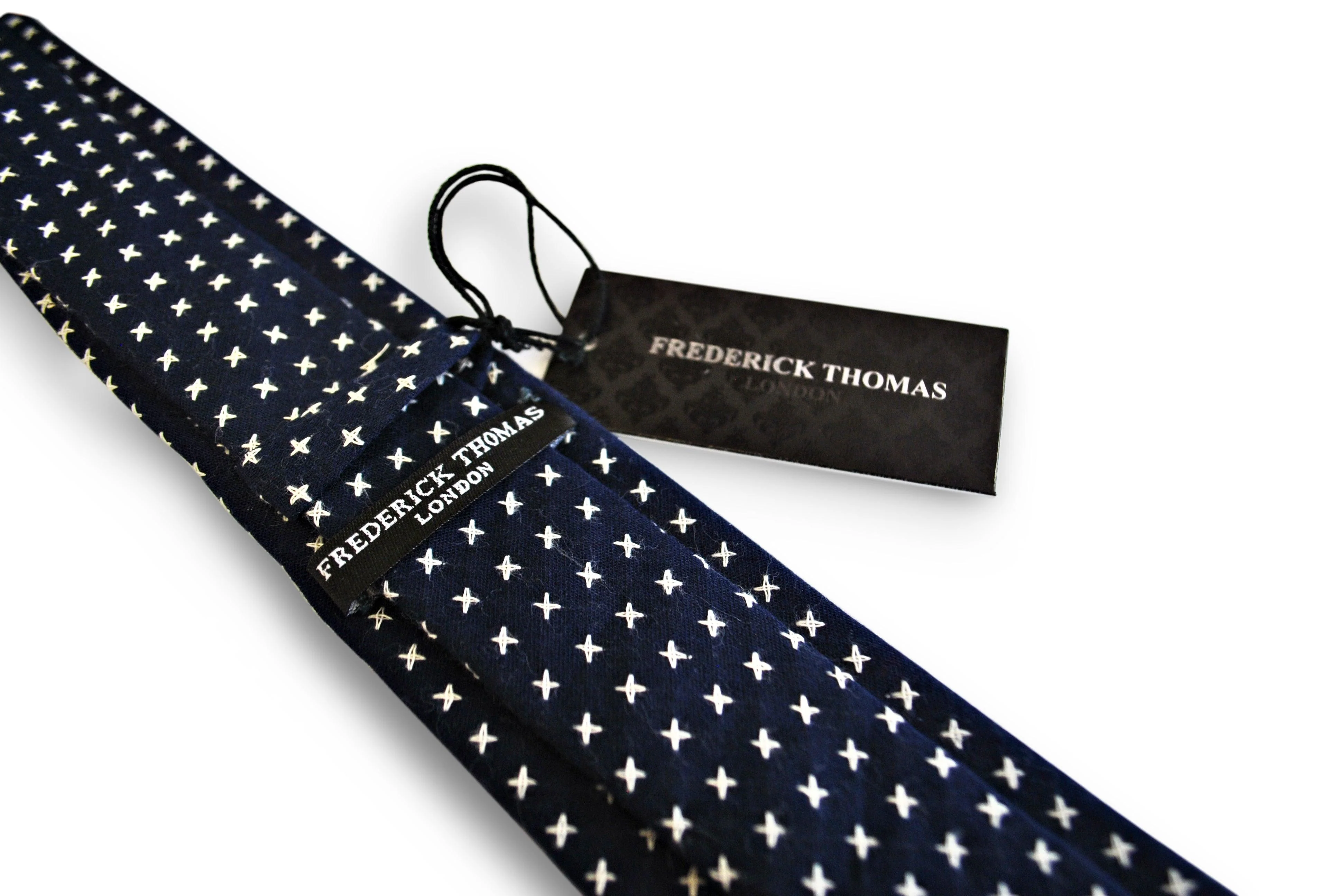 navy blue with cross design in 100% cotton linen tie - Image 2