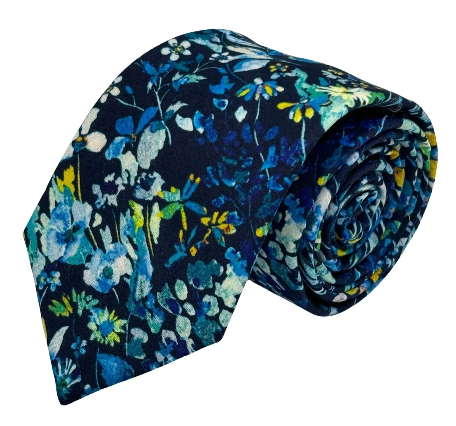 navy dark blue floral wildflower cotton tie in a  liberty style design - Image 2