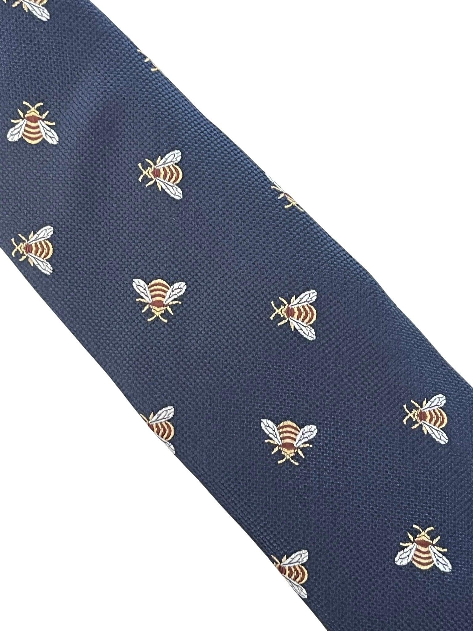 navy dark blue mens tie with honey bumble-bee design - Image 2