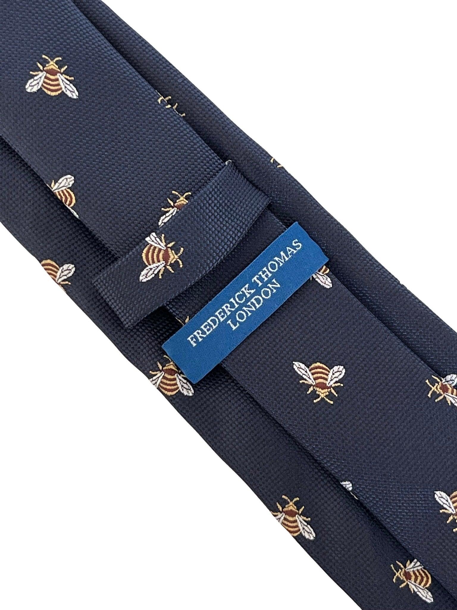 navy dark blue mens tie with honey bumble-bee design - Image 3