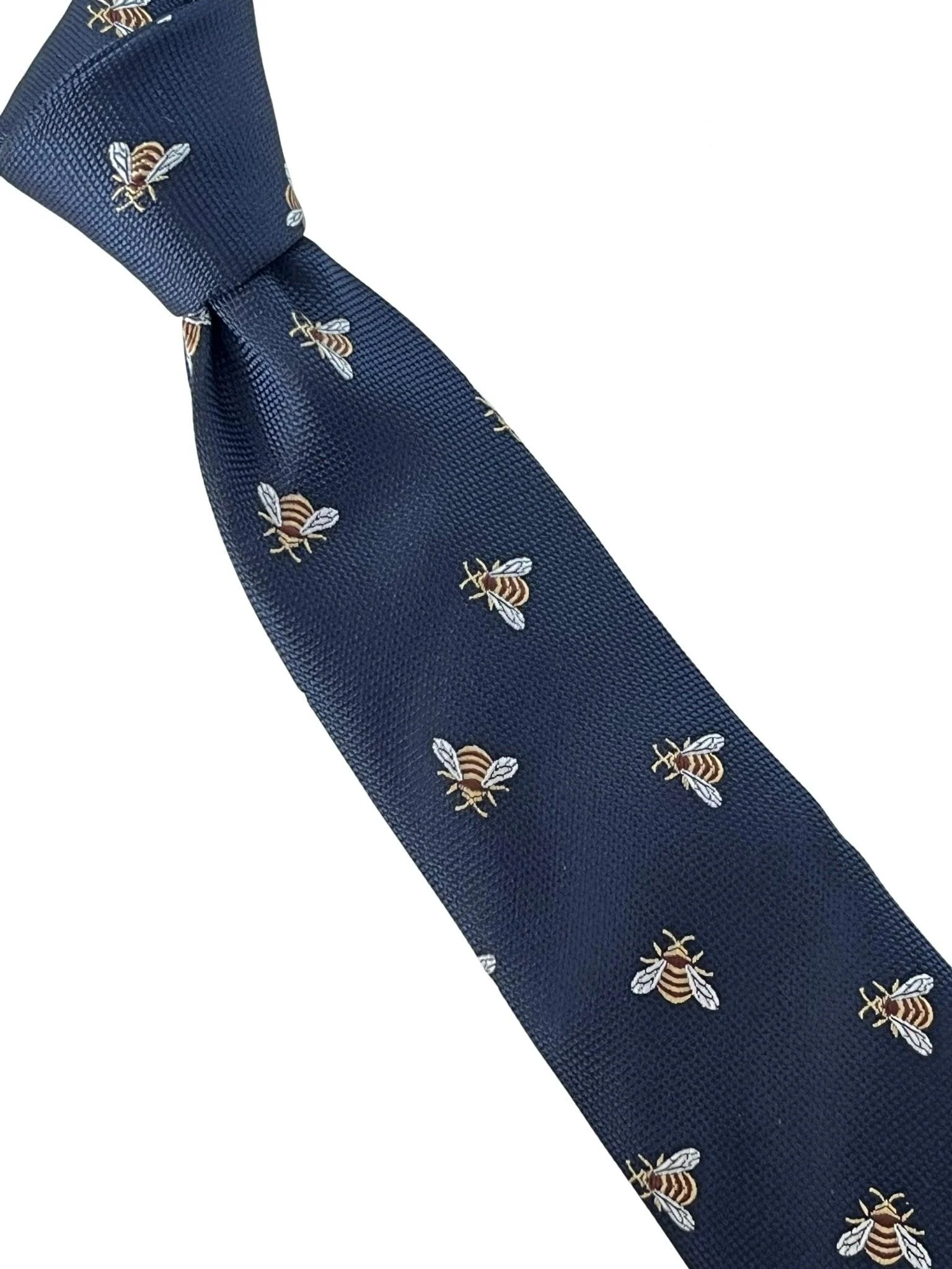 navy dark blue mens tie with honey bumble-bee design - Image 5