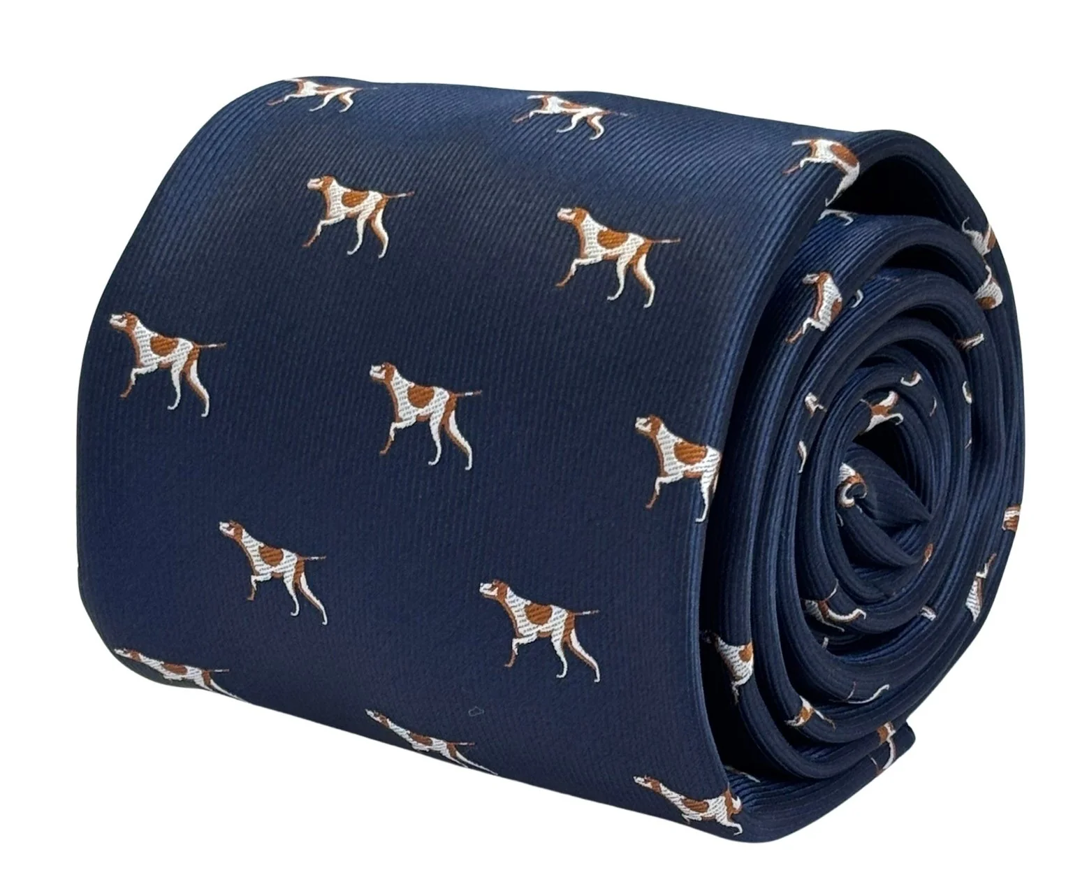 navy dark blue tie with pointer, hunting, hound,  gun dog design