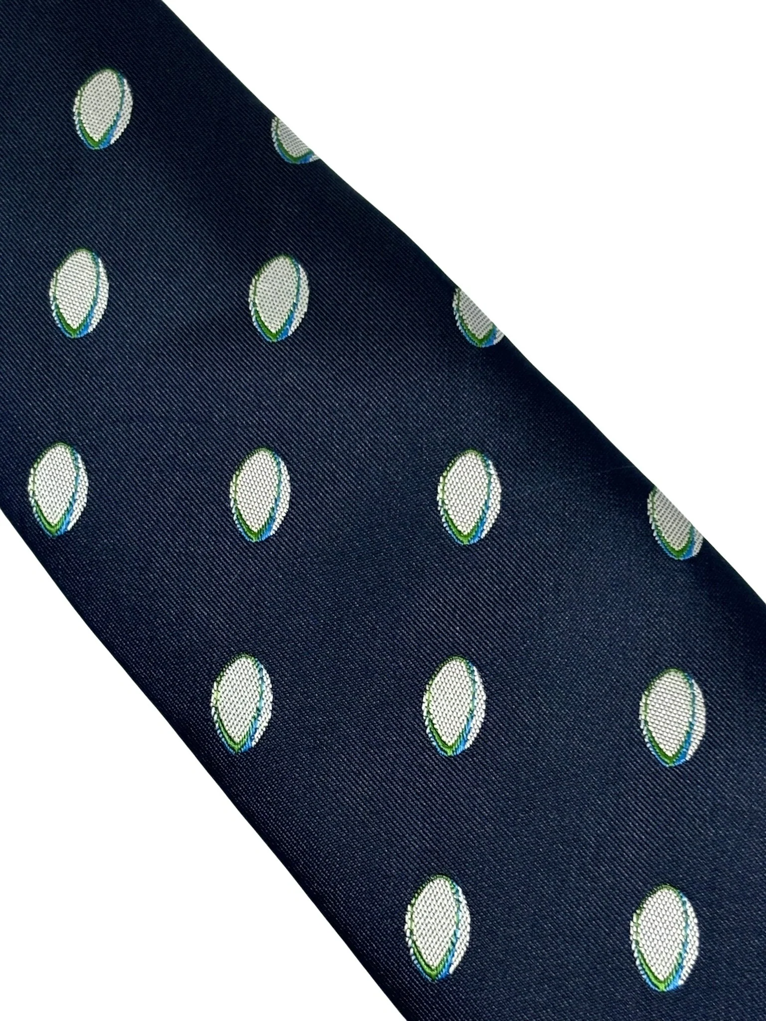 navy dark blue men's tie with rugby ball design - Image 4