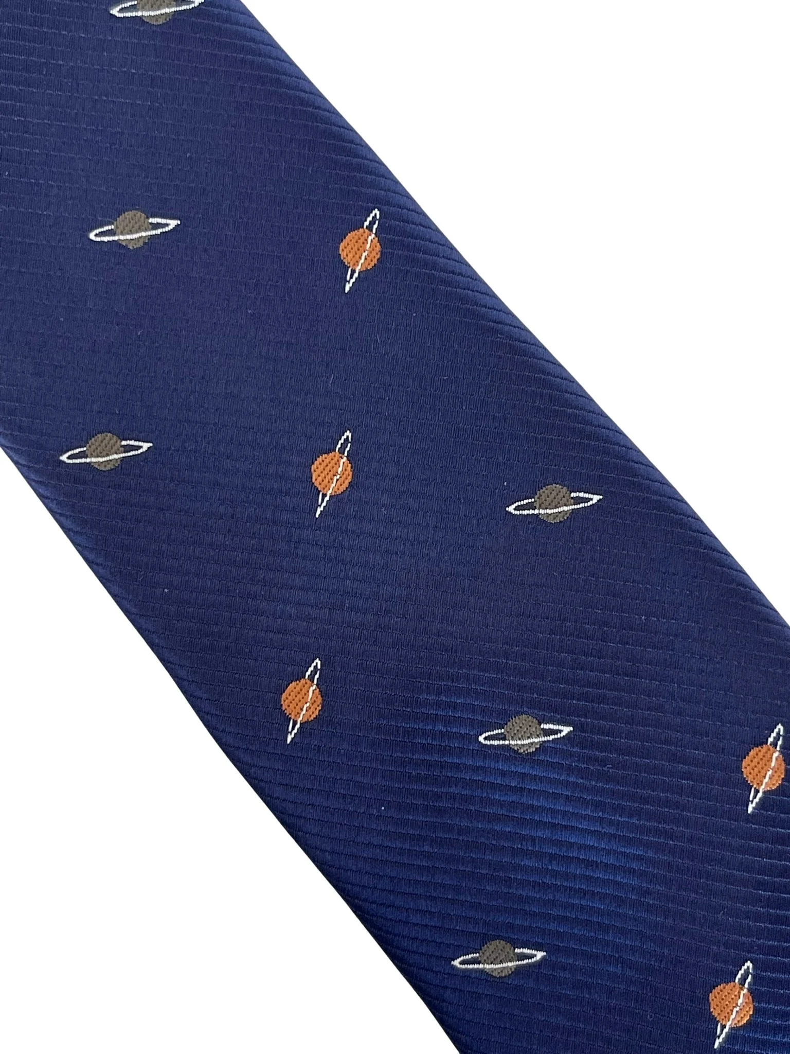navy dark blue mens tie with space planet saturn design - Image 3