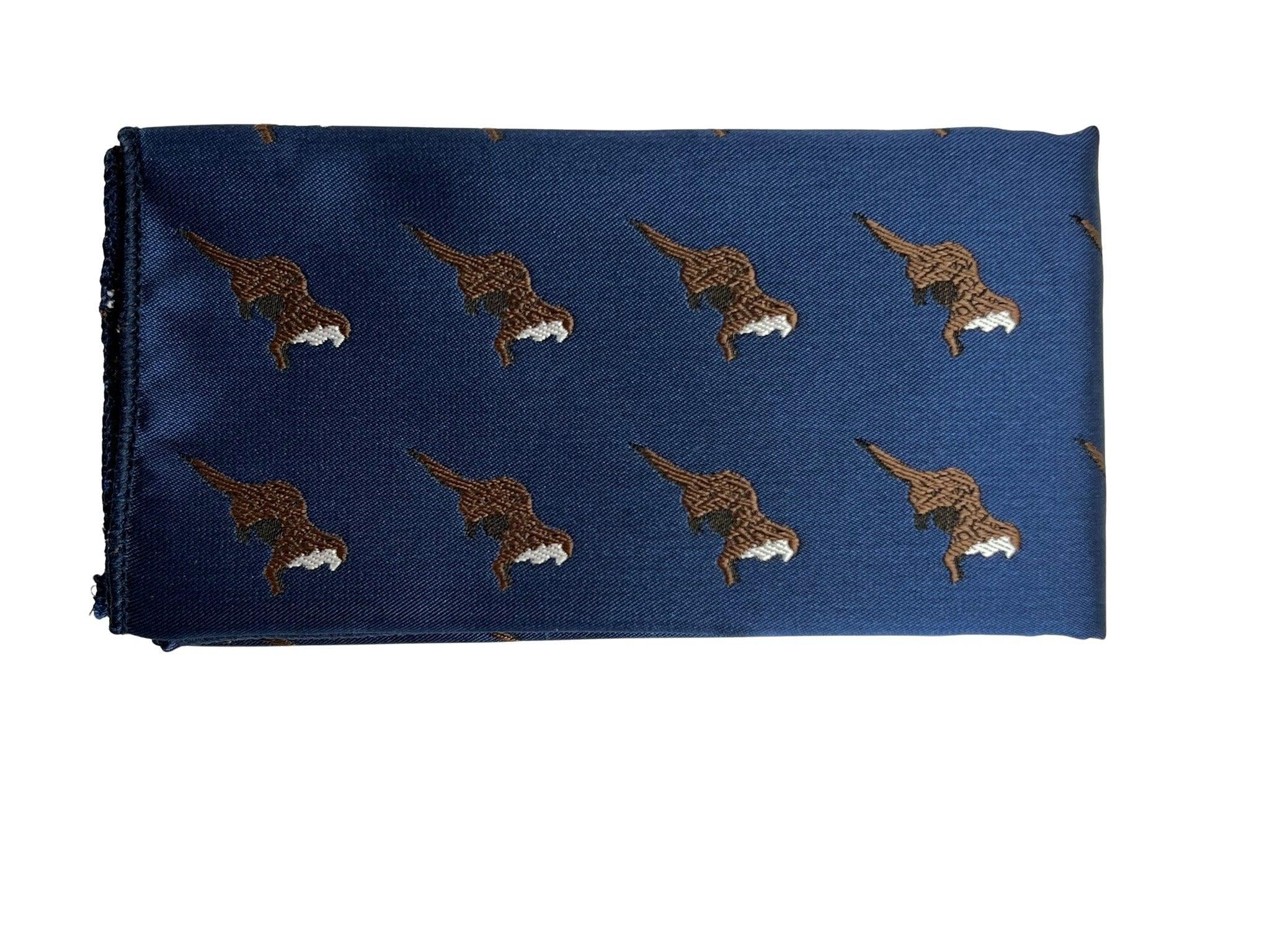 navy dark blue pocket square with embroidered  otter design - Image 2