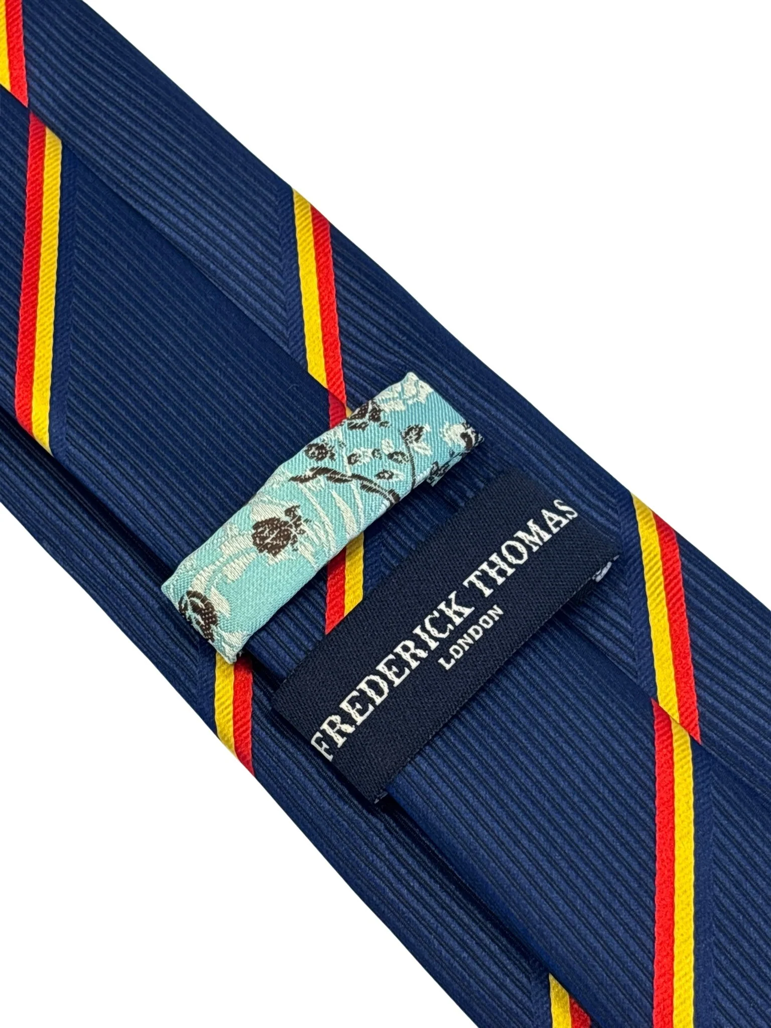 navy dark blue tie with a red and yellow stripe design - Image 4