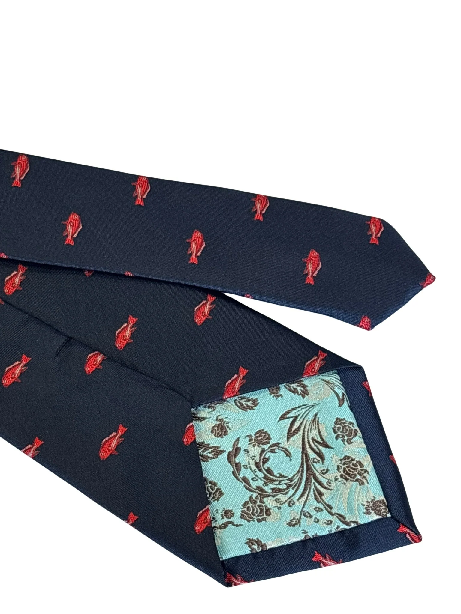 navy dark blue tie with an embroidered red snapper fishing design - Image 5
