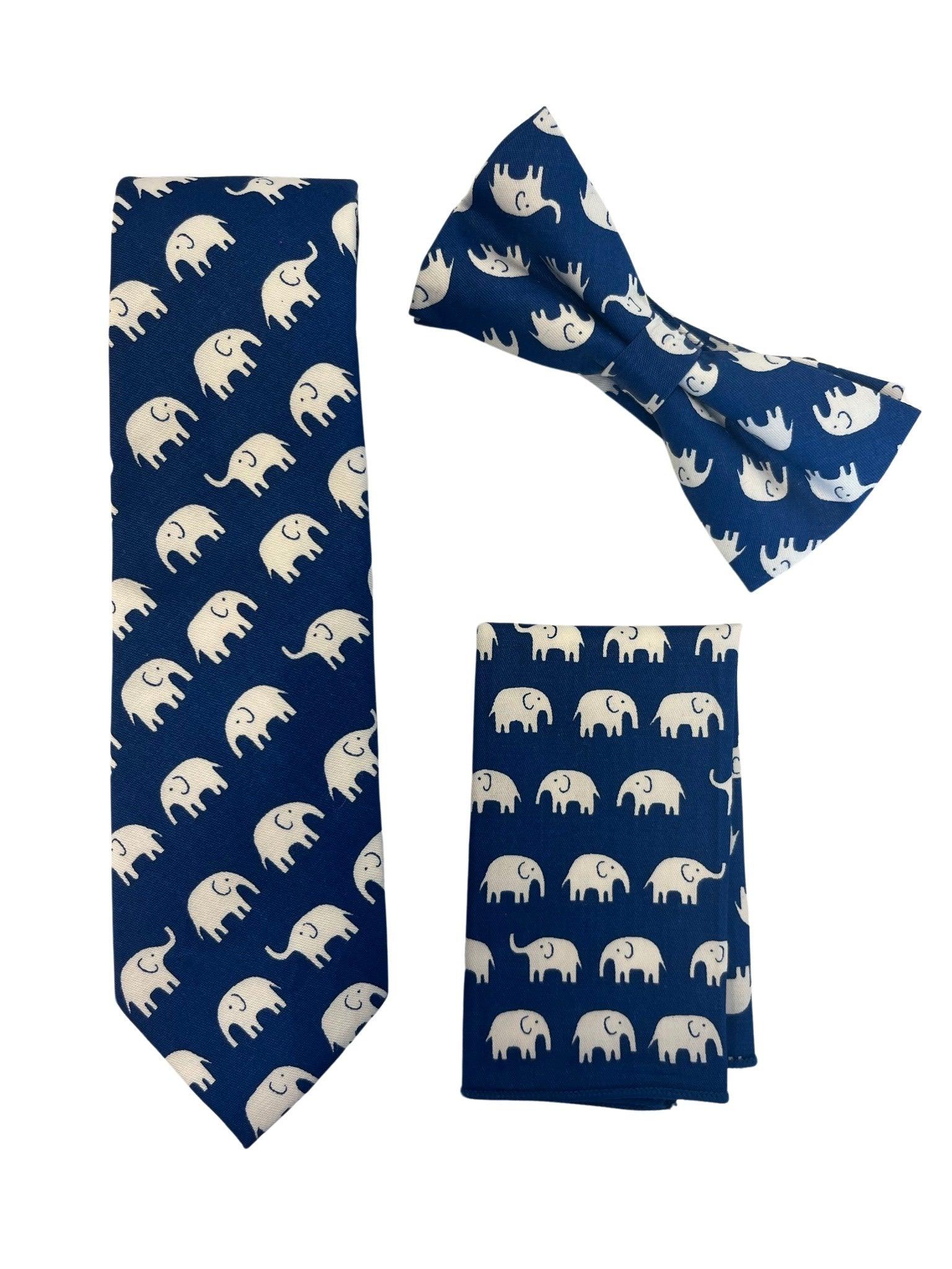 Navy dark blue tie with elephant design tie - Image 5