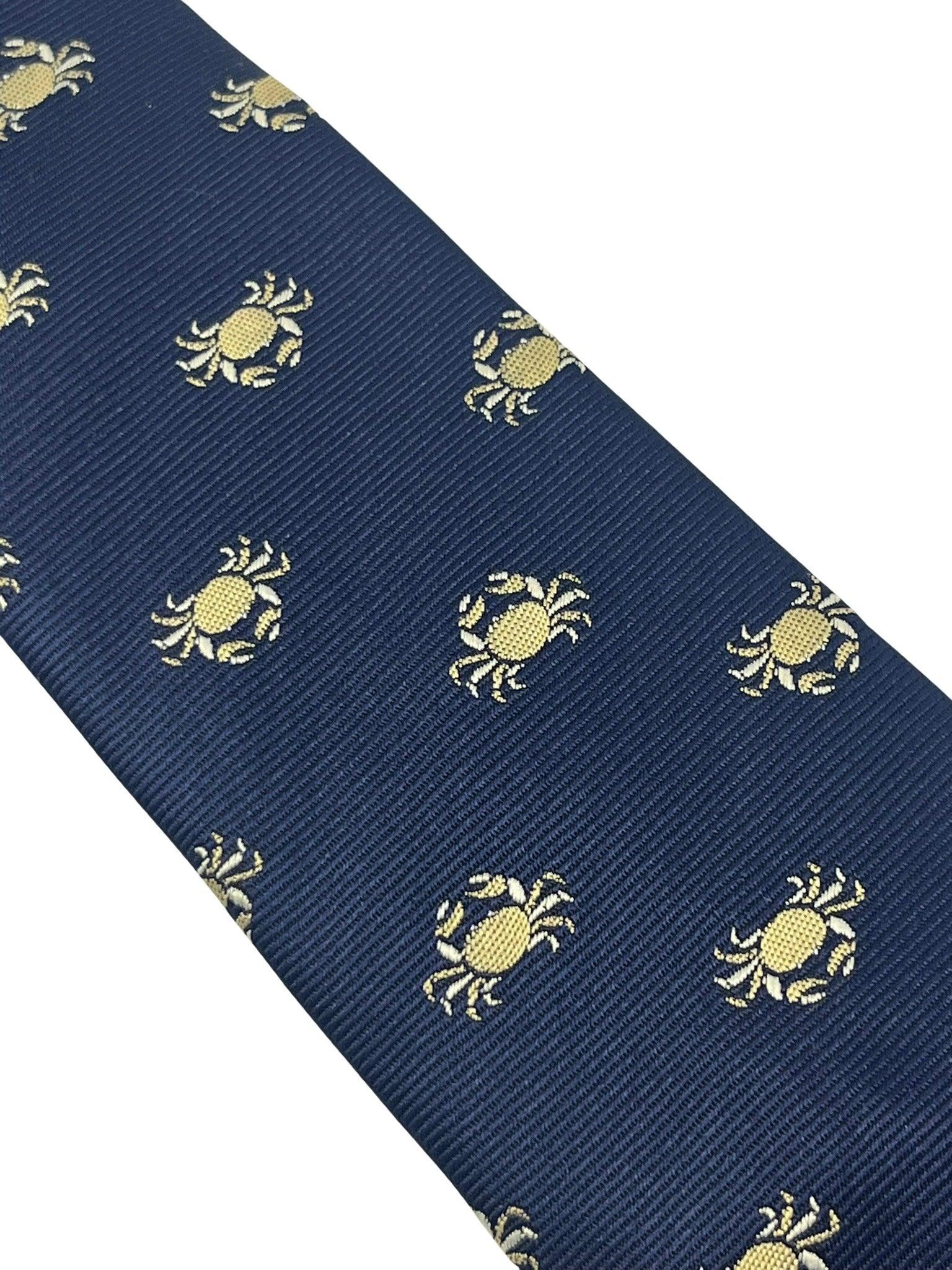 Navy dark blue  tie with embroidered Alaskan golden king crab nautical sea design - Image 3