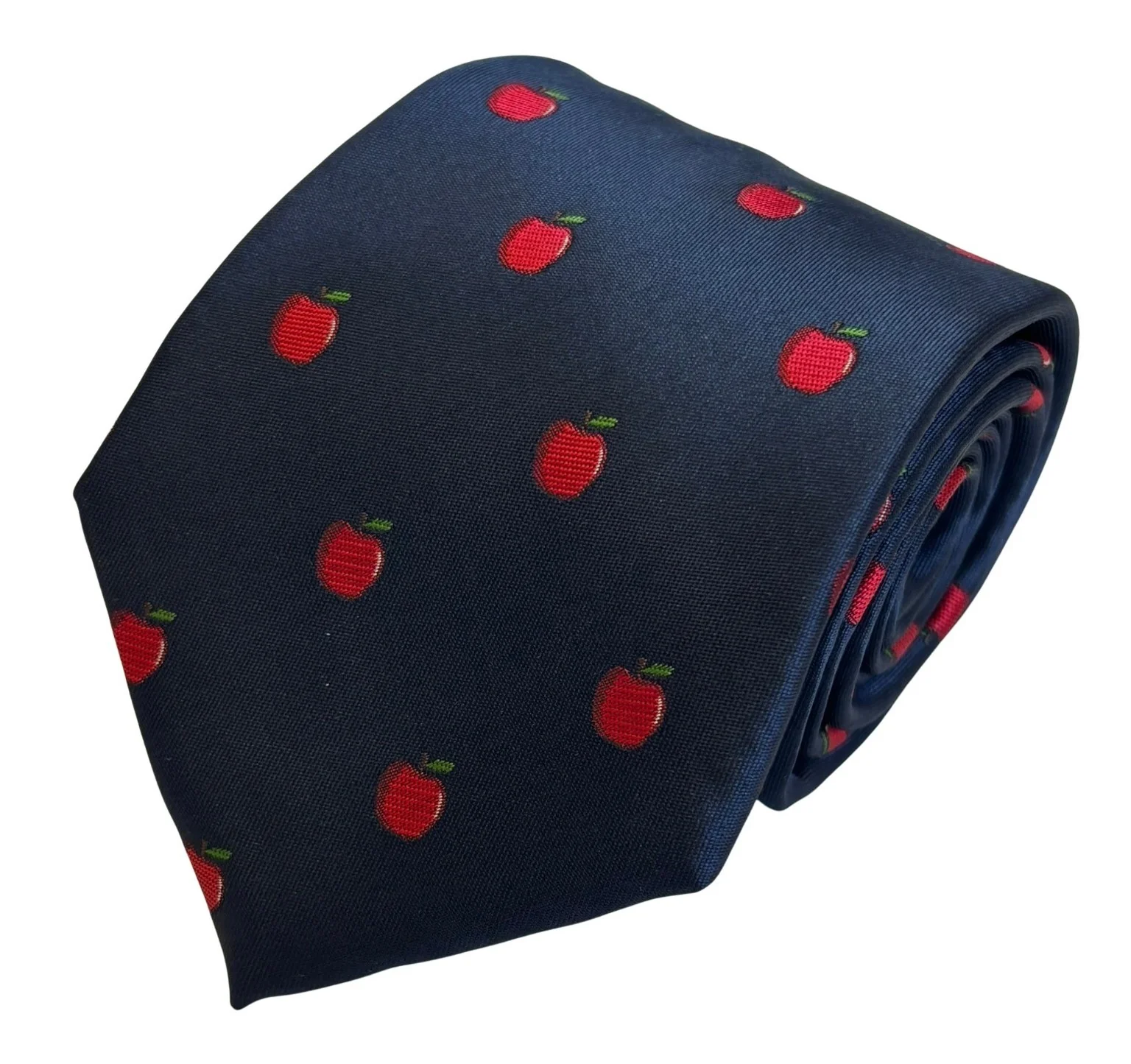 navy dark blue tie with embroidered red apple design - Image 6