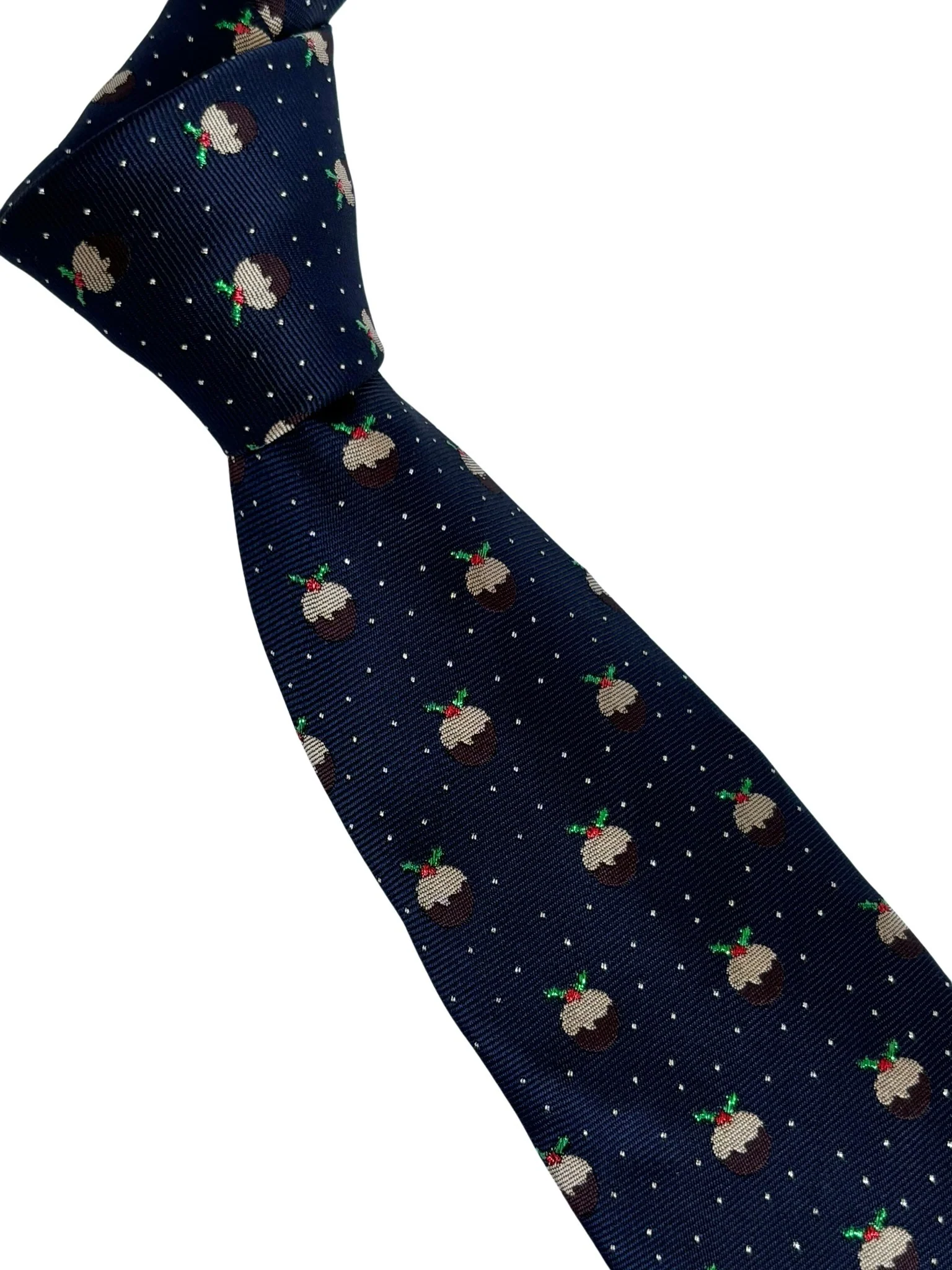 navy dark blue tie with festive christmas pudding & glitter pin spot design - Image 5