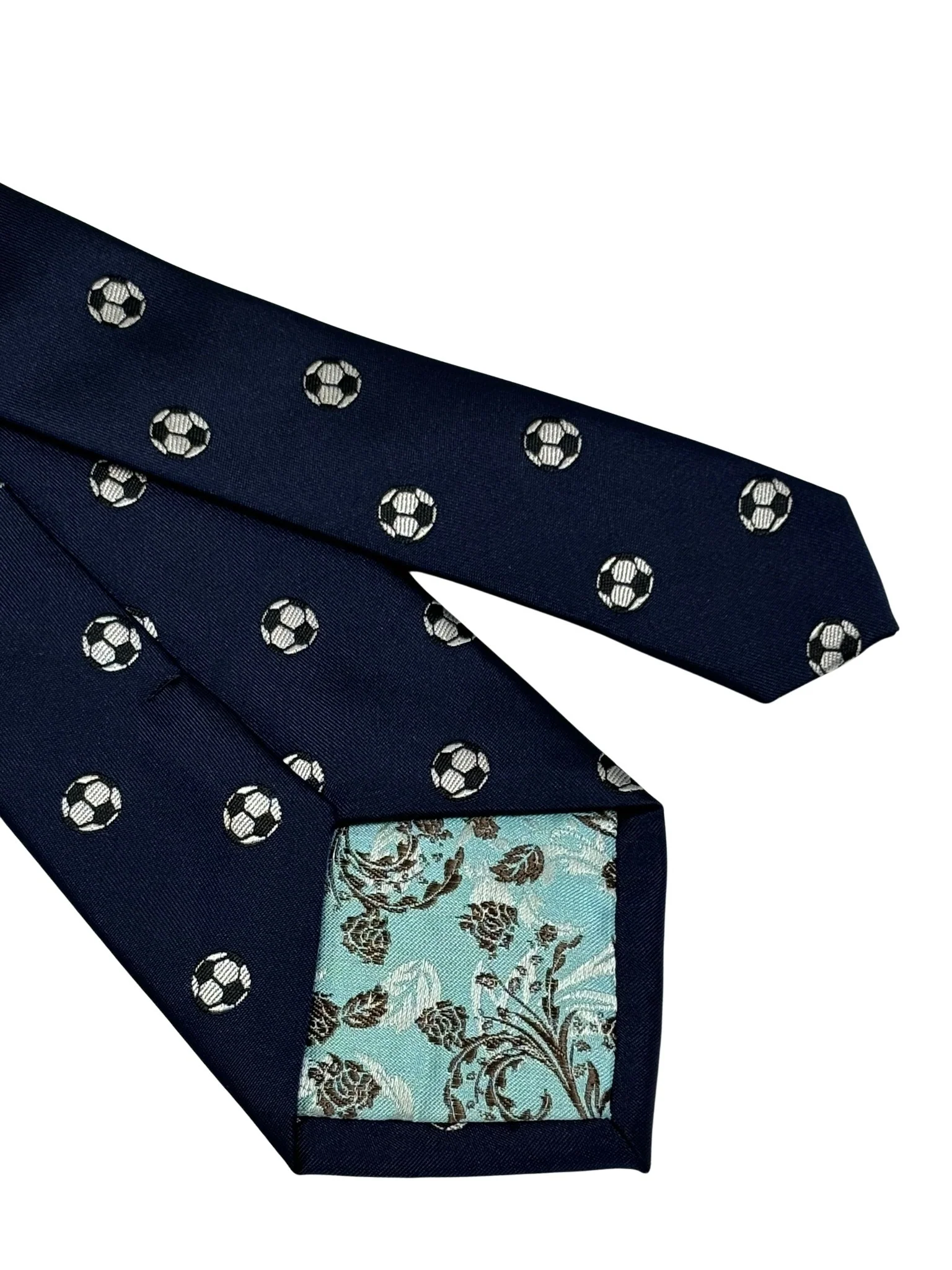 navy dark blue tie with football soccer ball design design - Image 5
