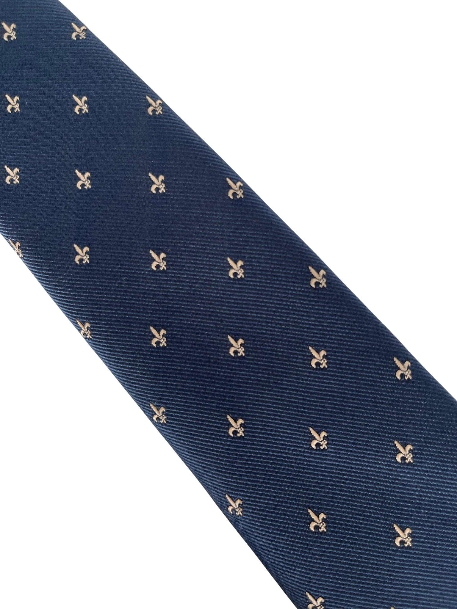 navy dark blue tie with gold fleur de lys (lis) design - Image 2