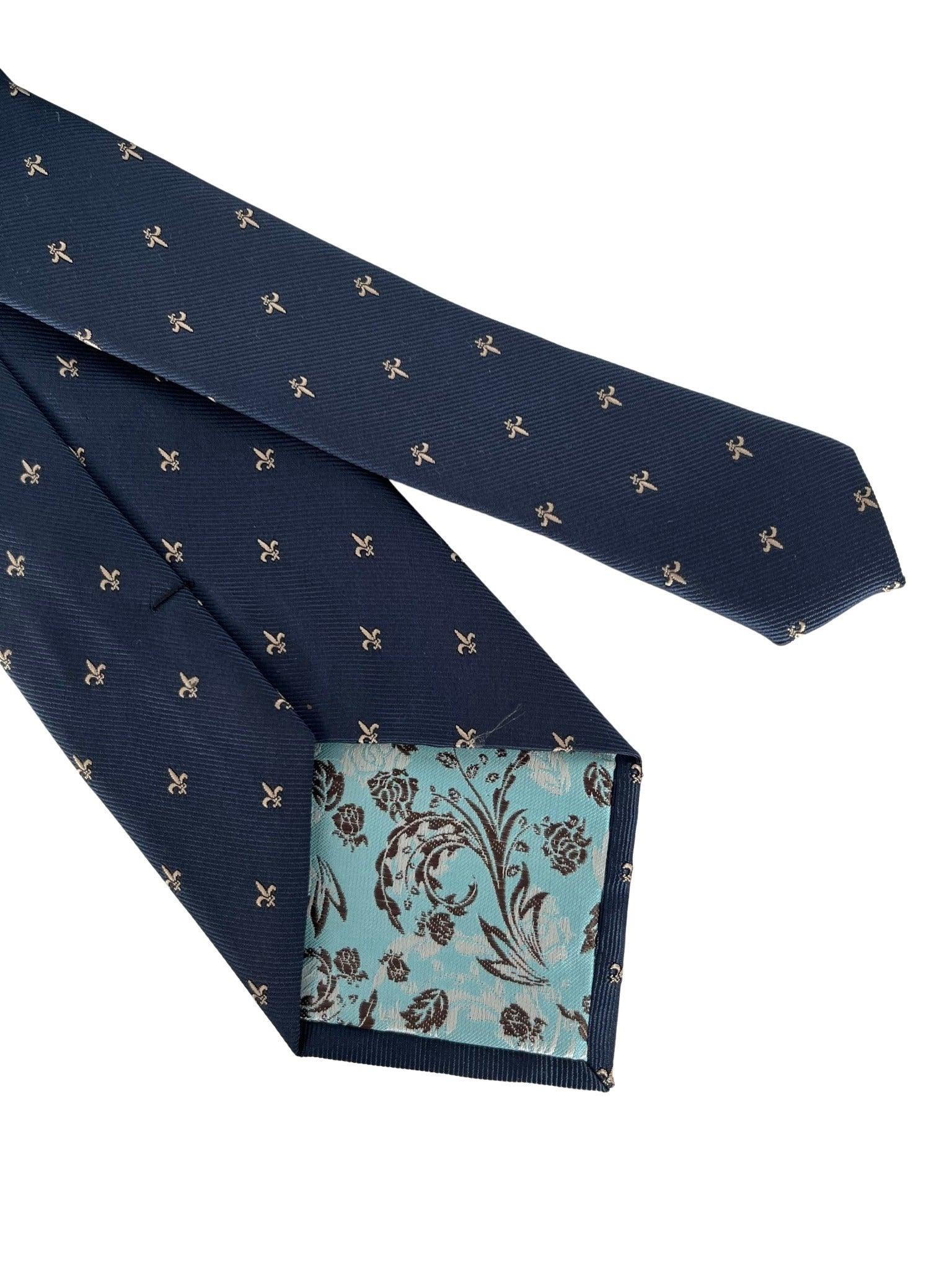 navy dark blue tie with gold fleur de lys (lis) design - Image 4