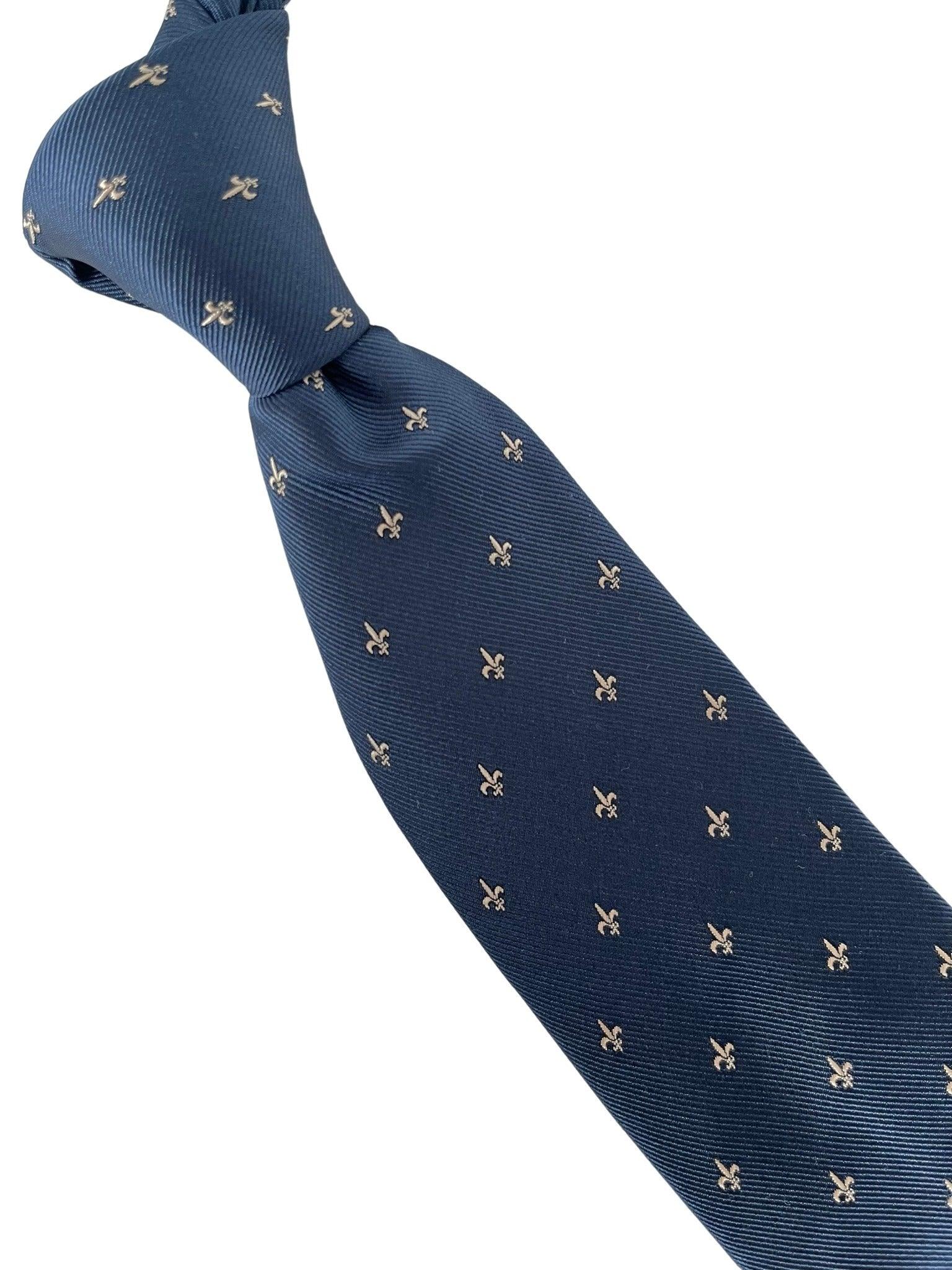 navy dark blue tie with gold fleur de lys (lis) design - Image 5