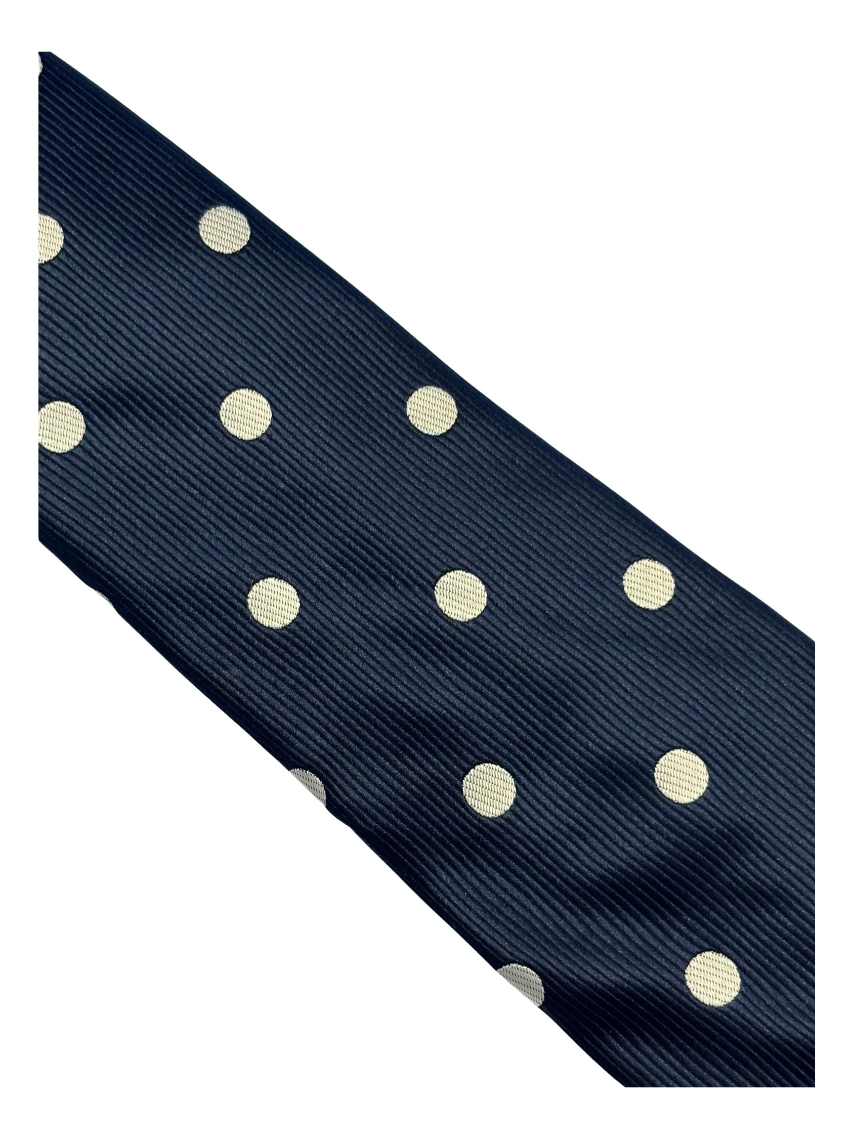 navy dark blue tie with ivory cream polka spots - Image 3