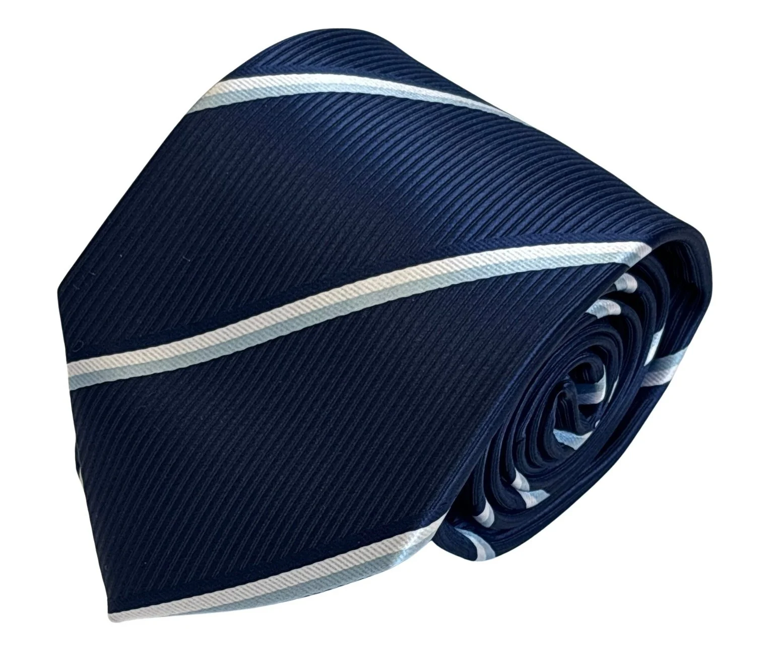 navy dark blue tie with light blue and white stripe design - Image 2