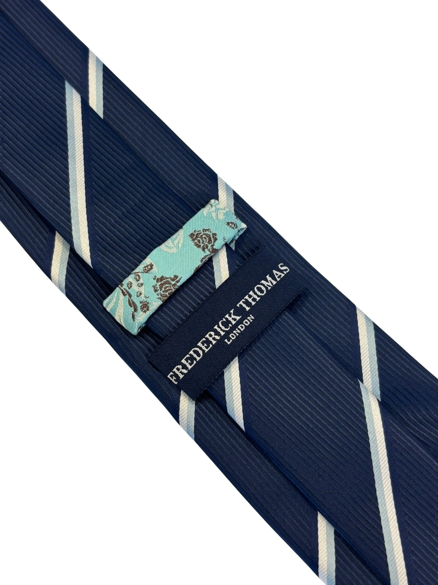 navy dark blue tie with light blue and white stripe design - Image 4