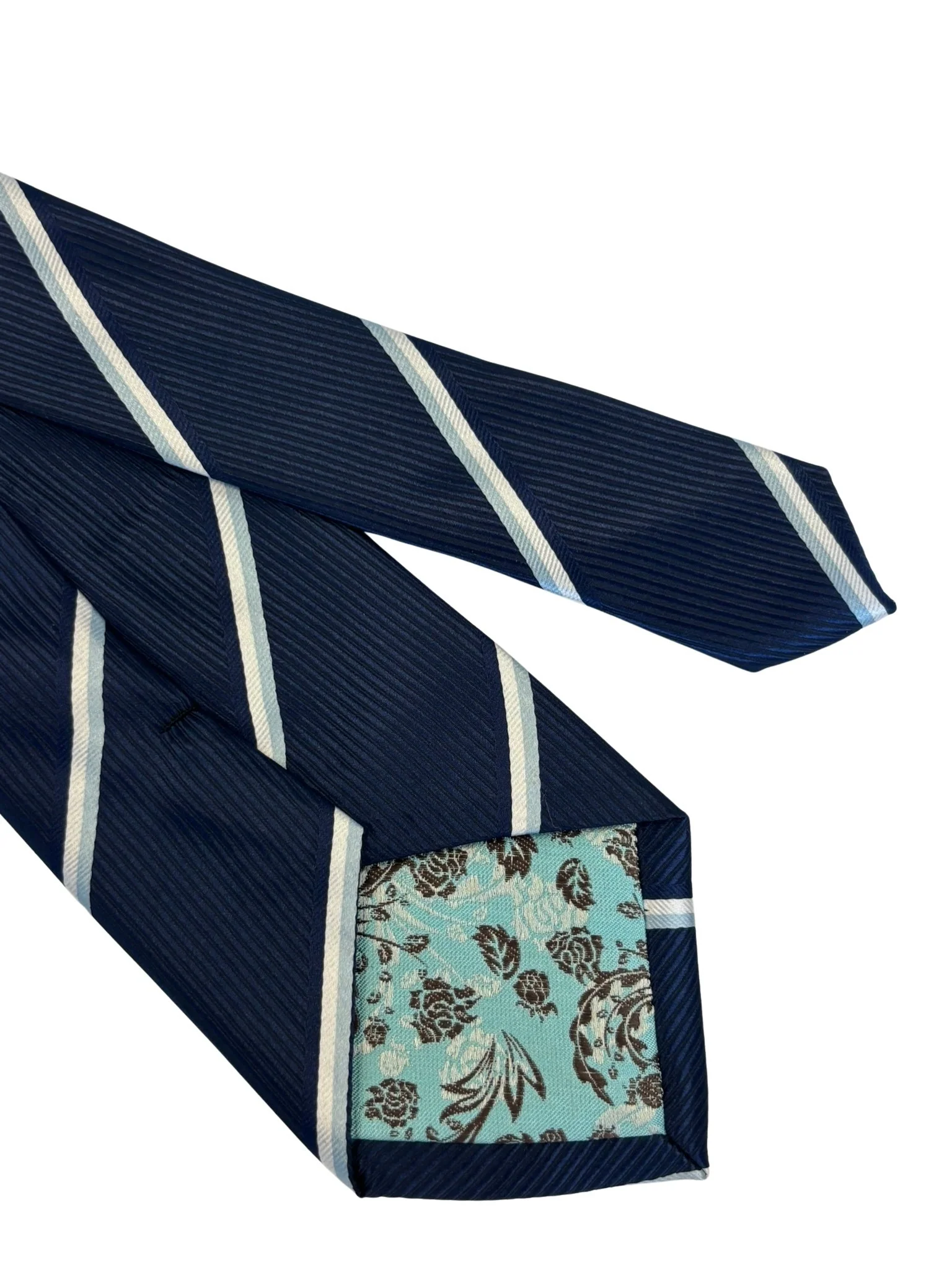 navy dark blue tie with light blue and white stripe design - Image 5