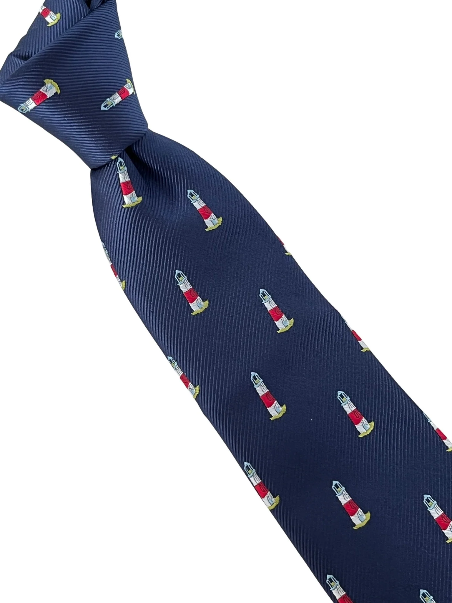 navy dark blue  tie with lighthouse ocean nautical design - Image 6