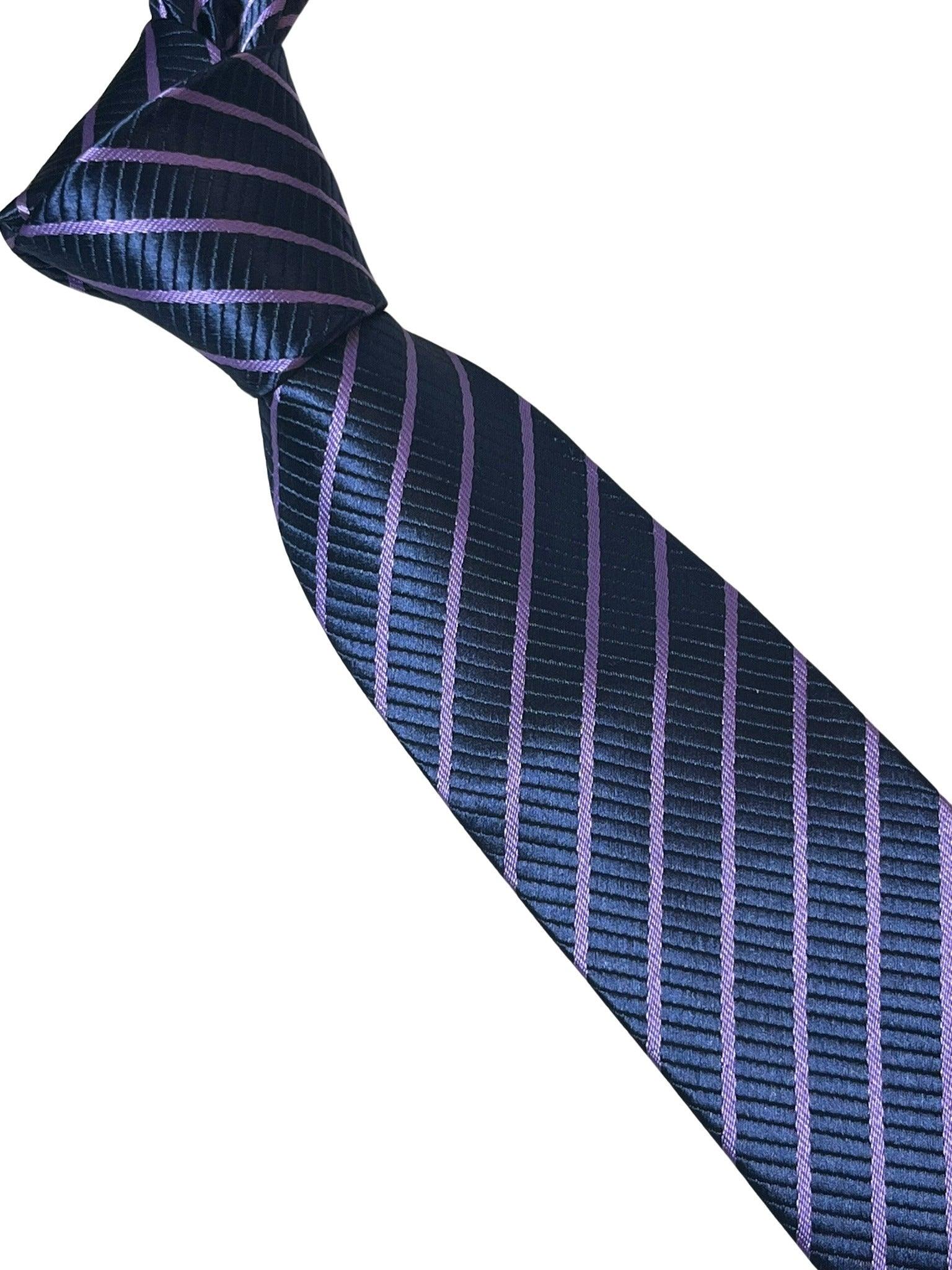 navy dark blue tie with purple stripes - Image 5