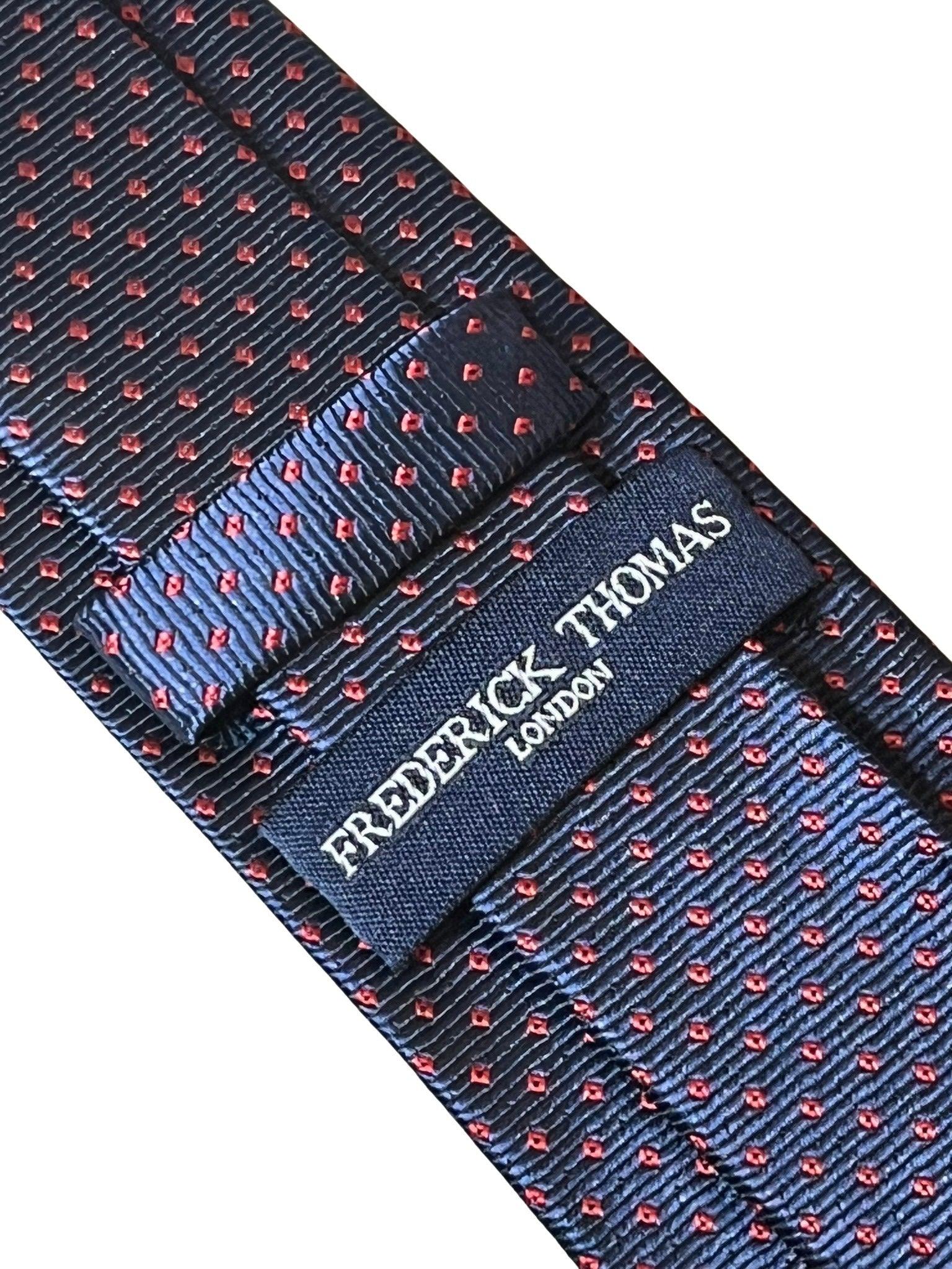 navy dark blue tie with red pin spots - Image 4