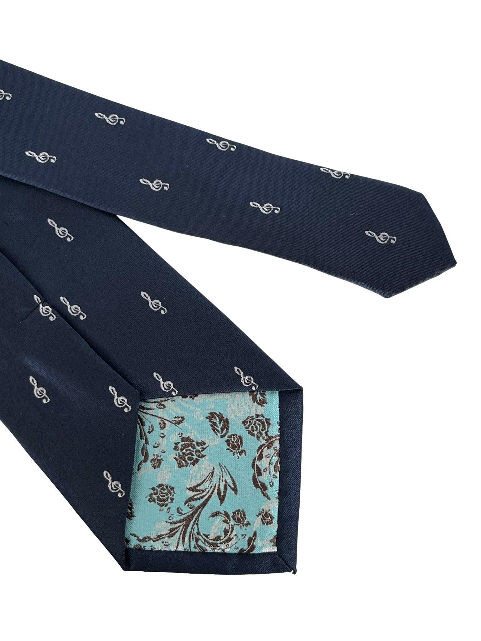 navy dark blue tie with treble clef design - Image 4