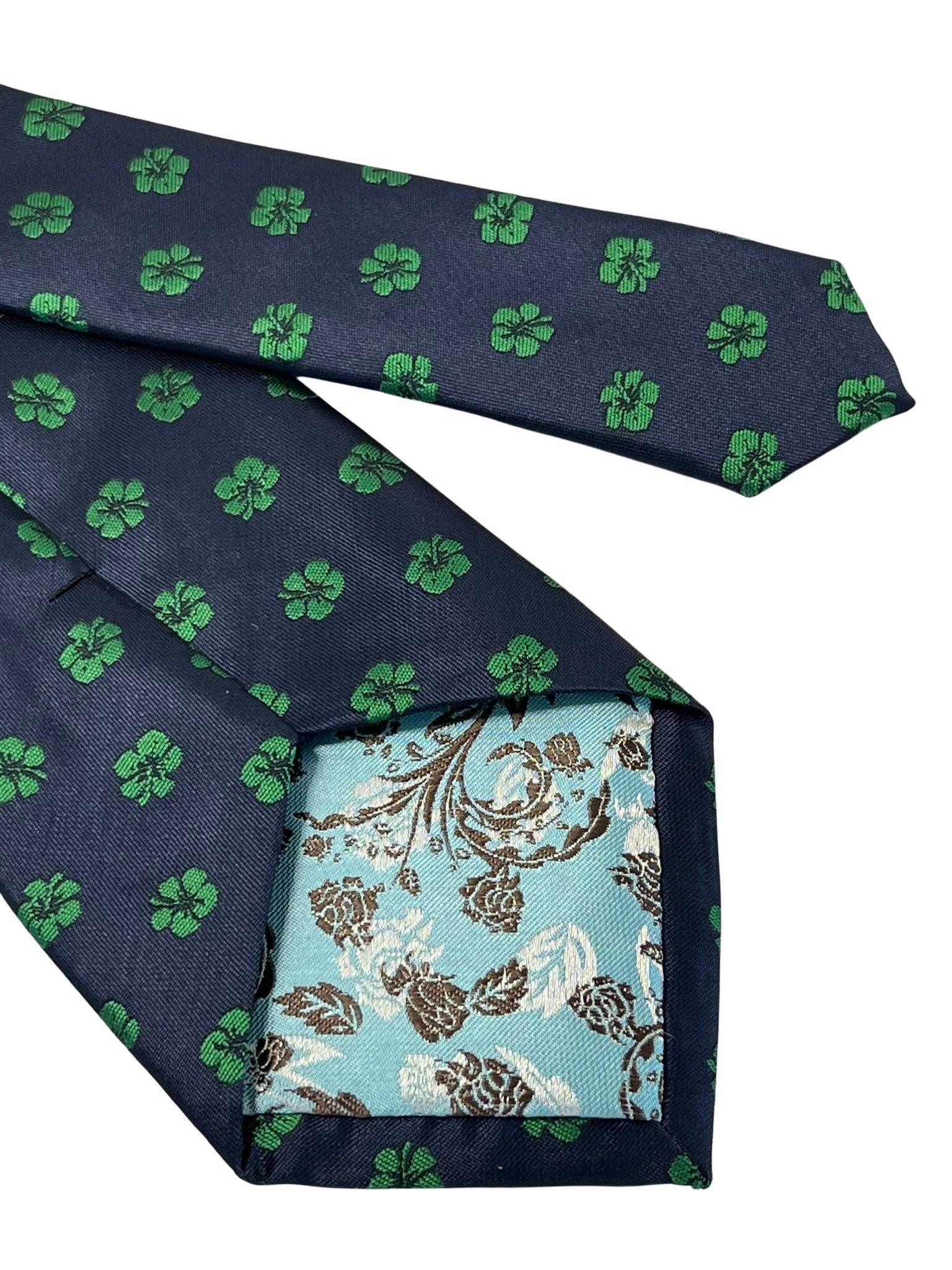 navy dark blue tie with tropical green Hawaii style flower hibiscus - Image 5