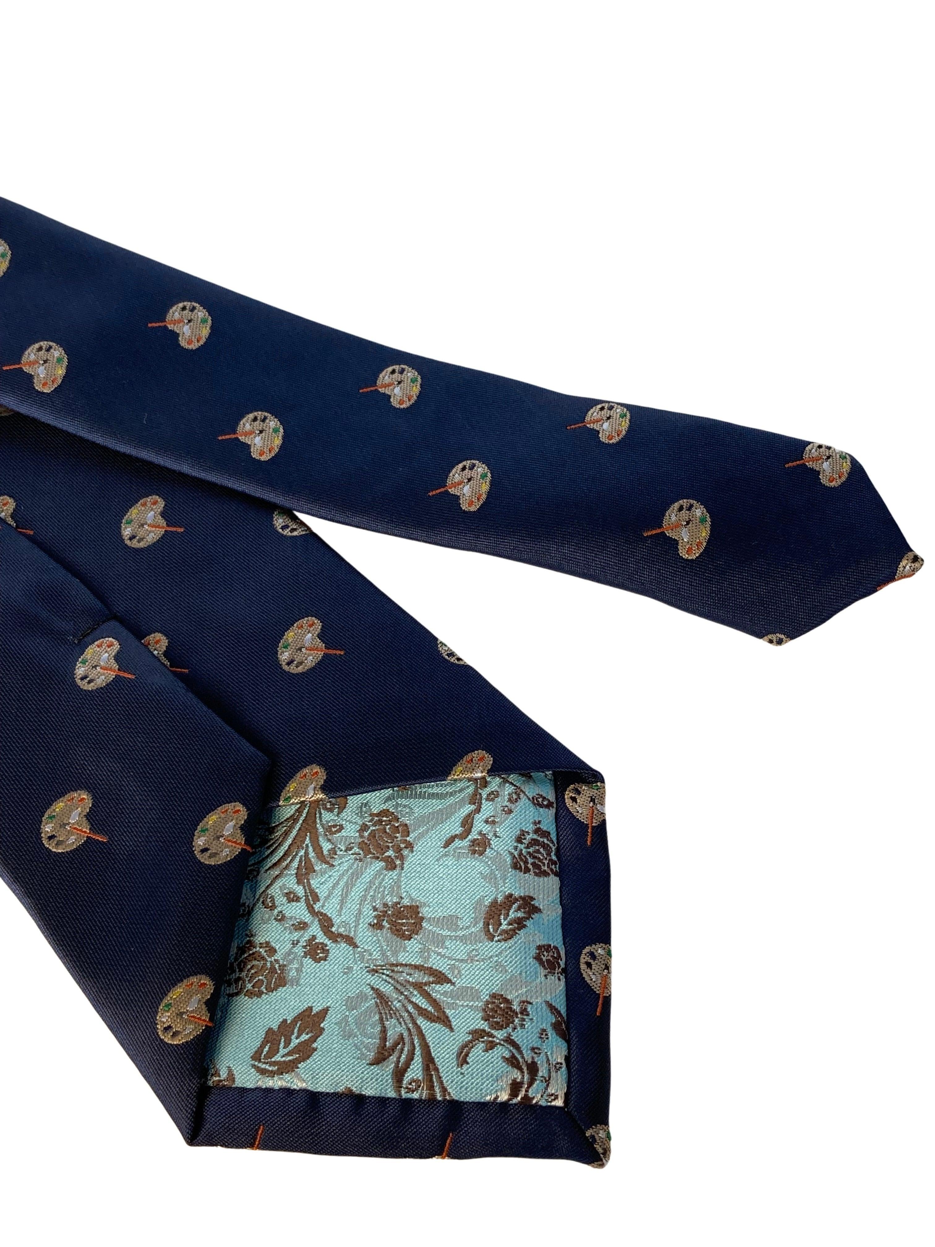 navy mens tie with artist palette painting quirky design - Image 4