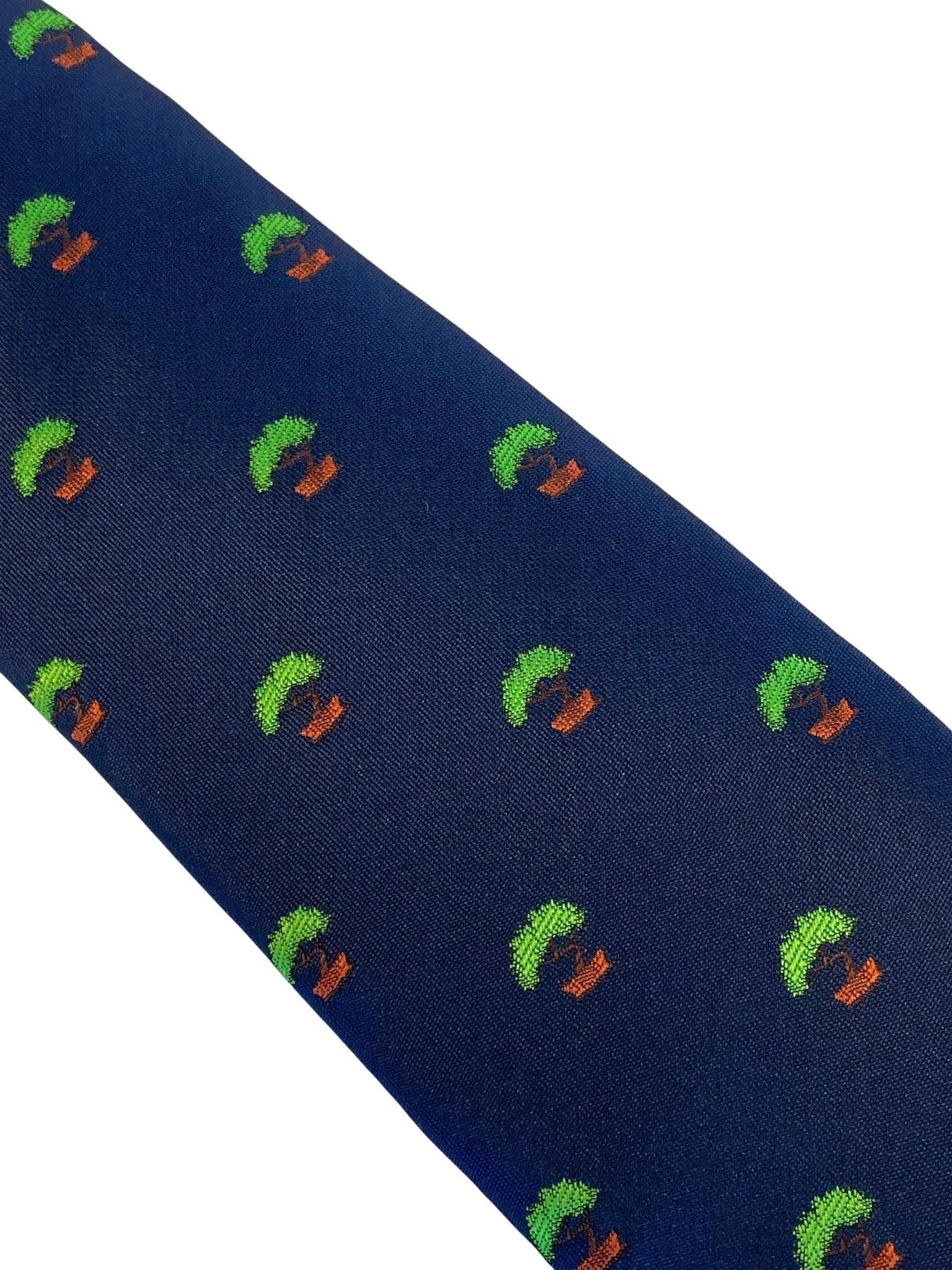 navy mens tie with bonsai tree design - Image 2