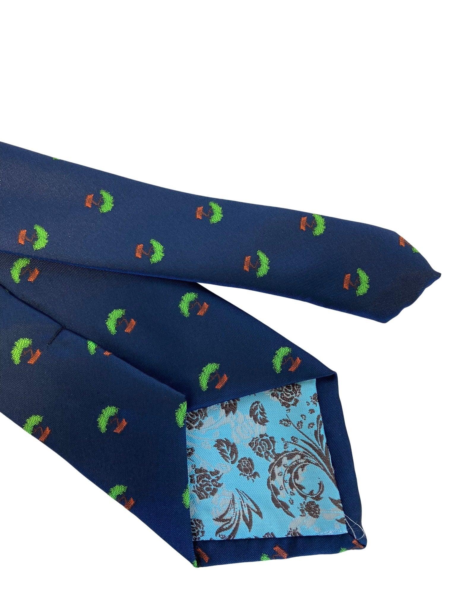 navy mens tie with bonsai tree design - Image 4