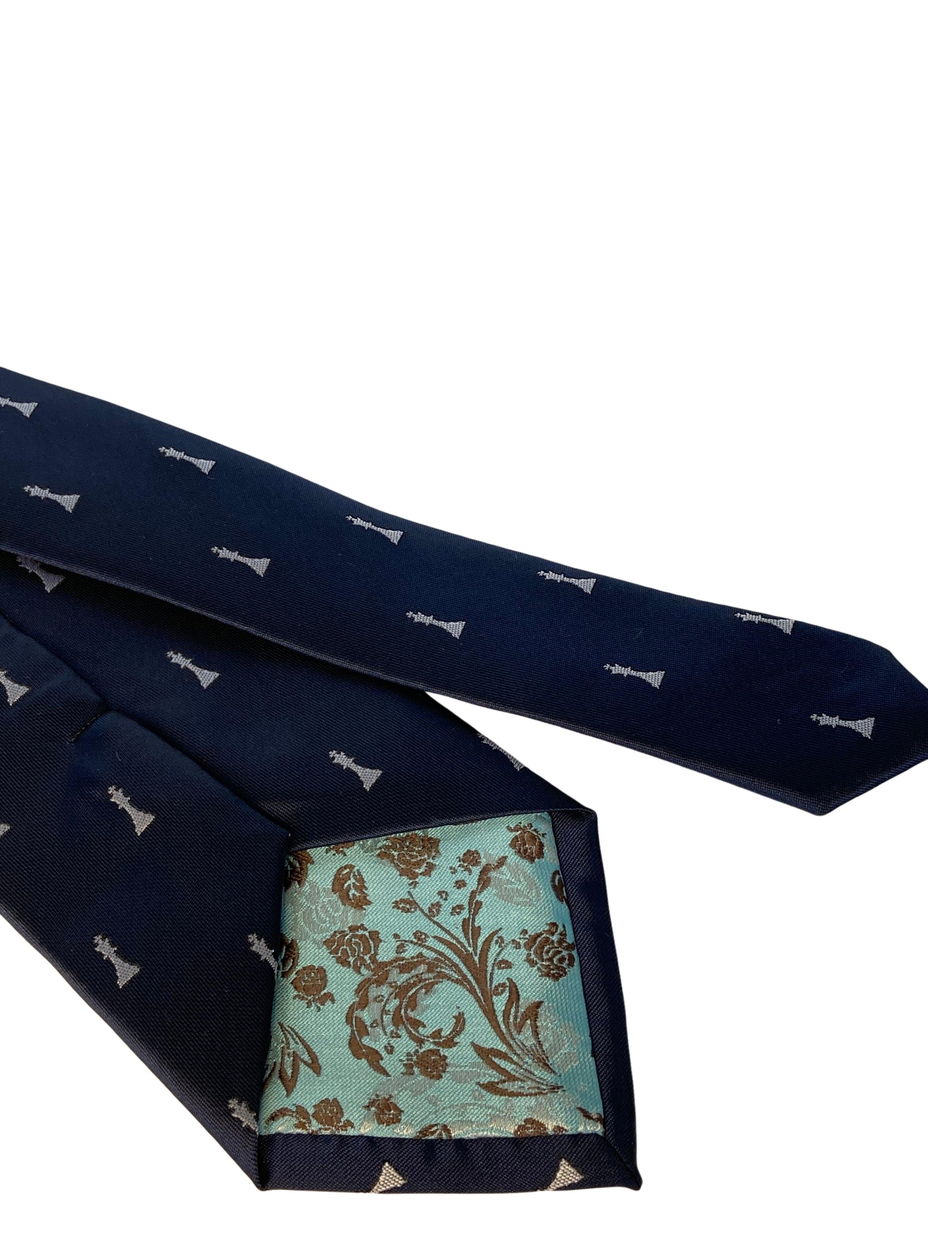 navy mens tie with chess piece quirky design - Image 4