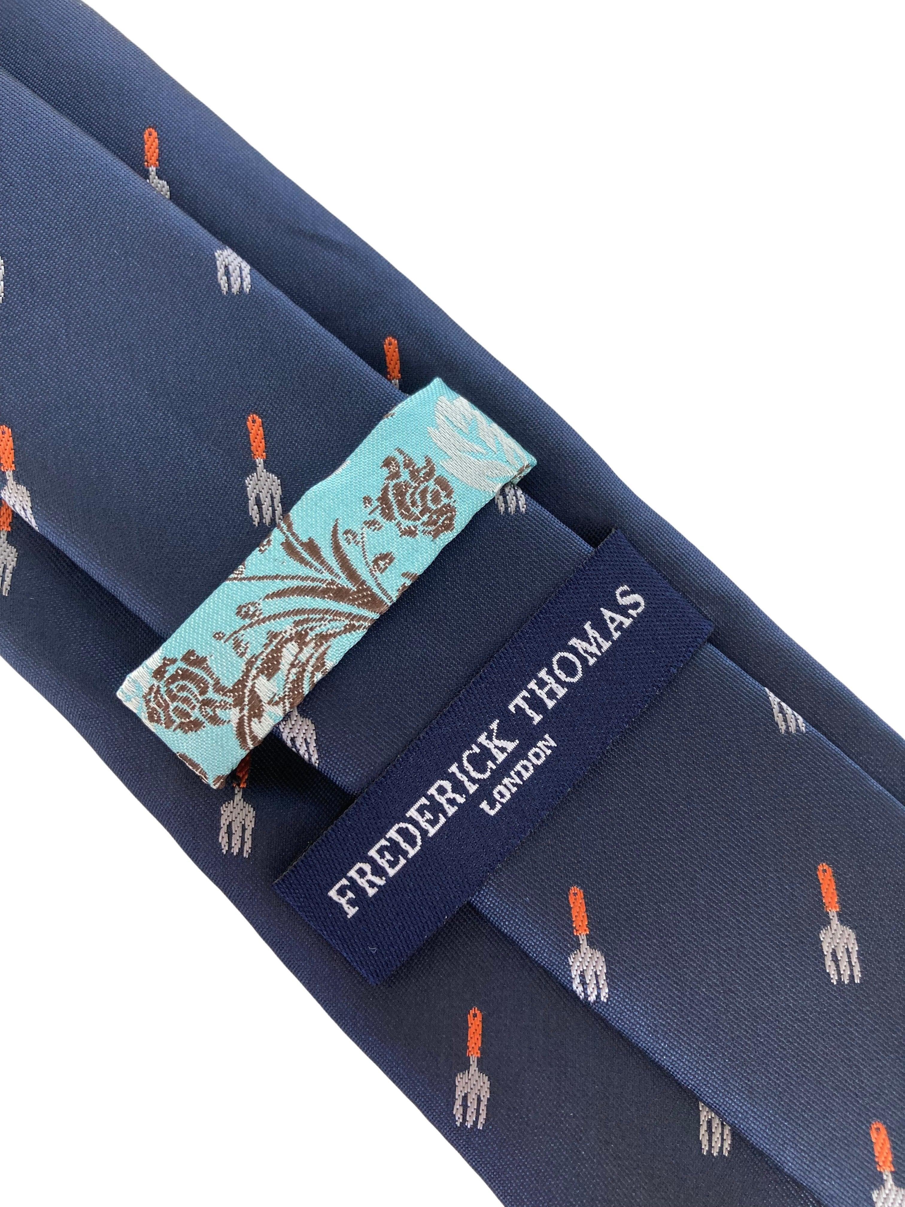navy mens tie with gardening fork trowel quirky design - Image 3