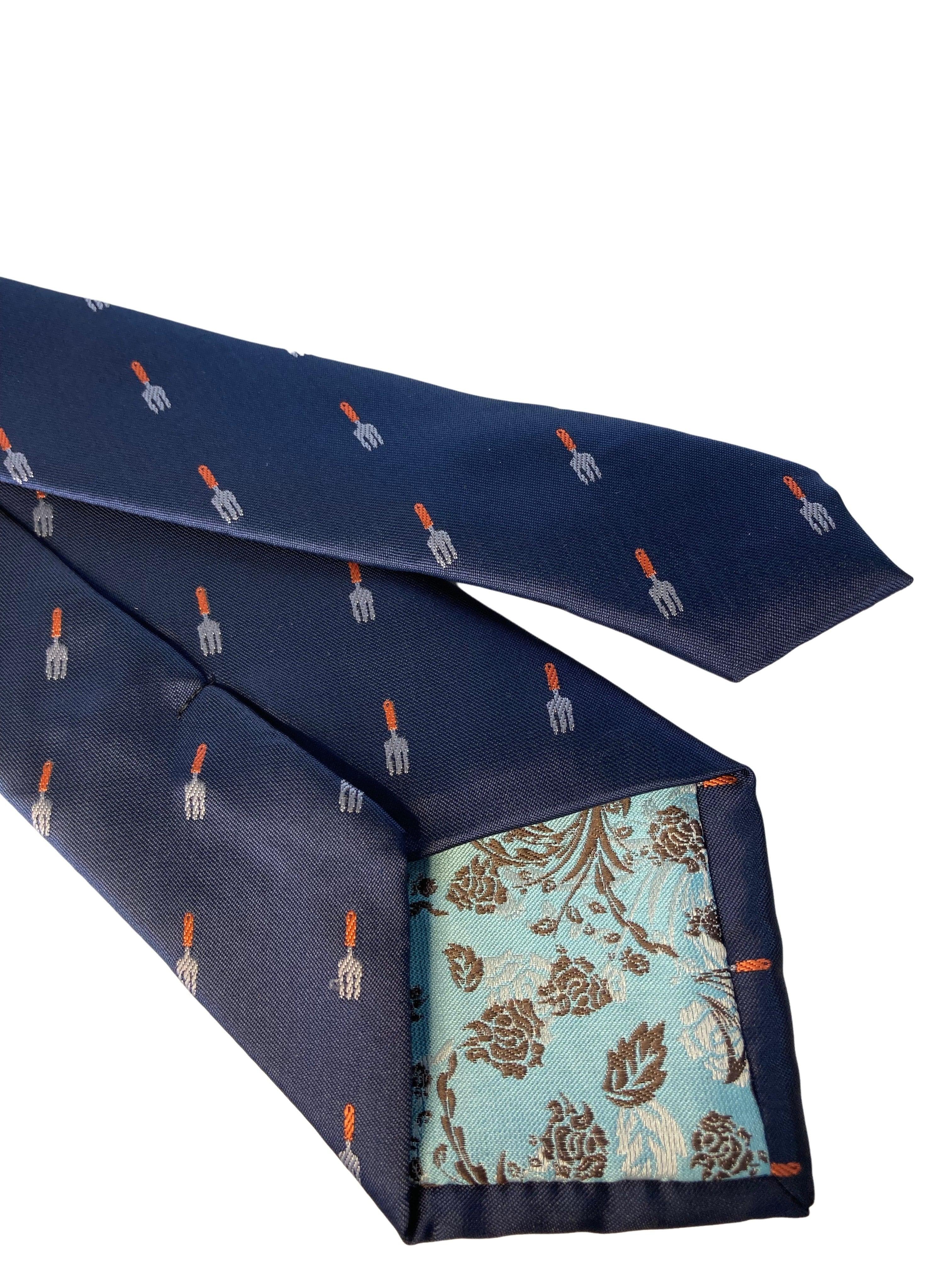 navy mens tie with gardening fork trowel quirky design - Image 4