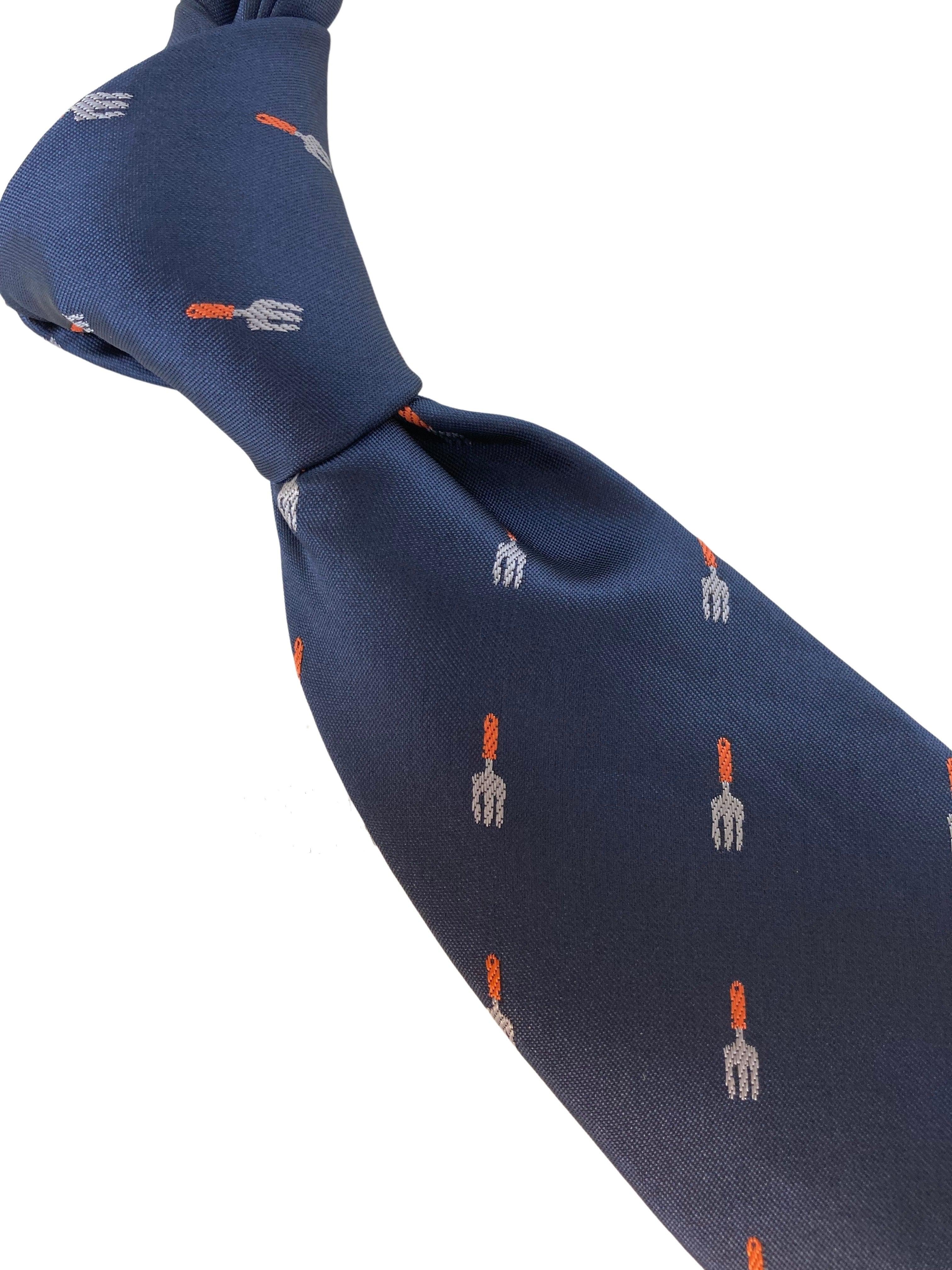 navy mens tie with gardening fork trowel quirky design - Image 5